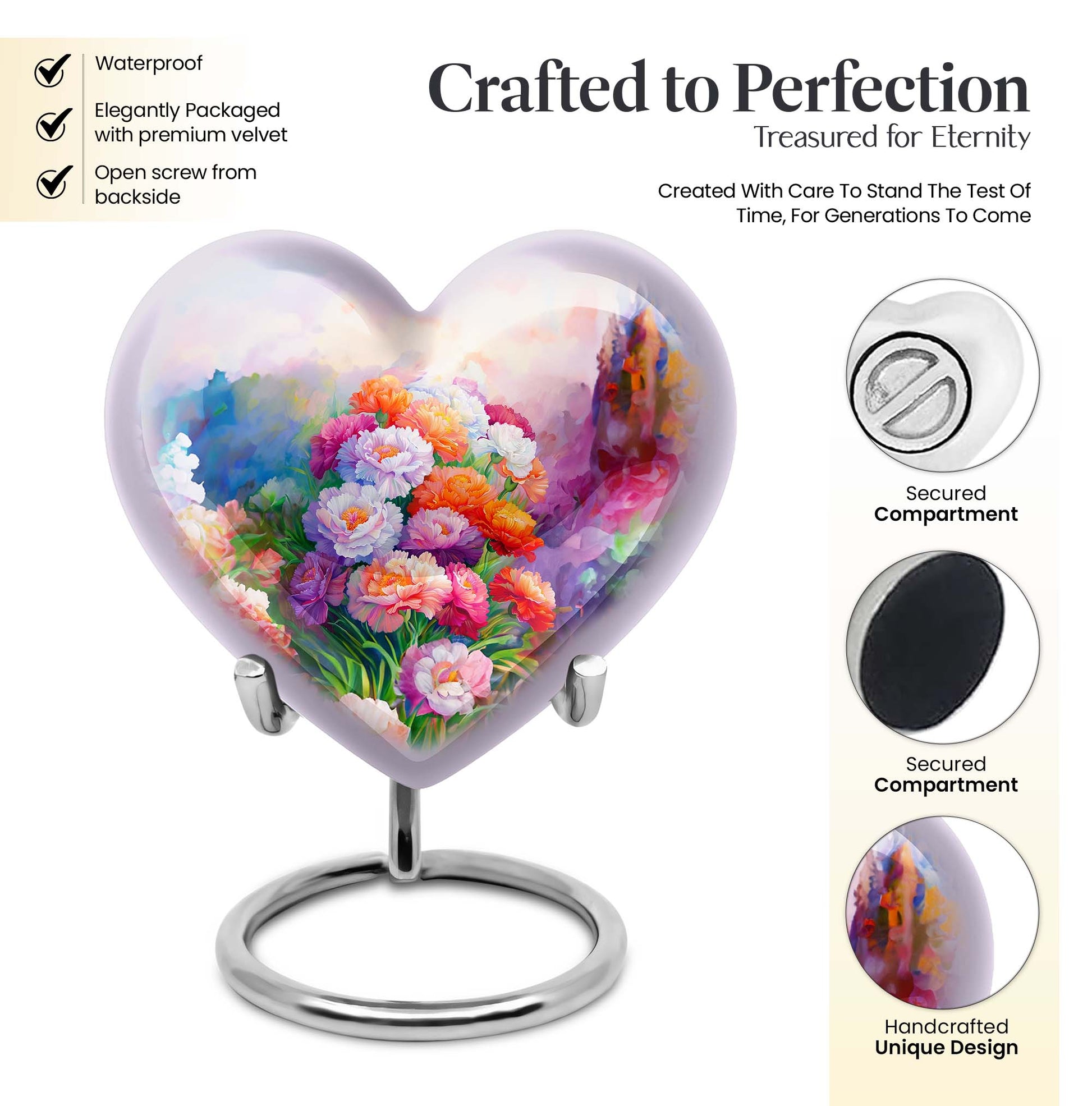 purple meadow heart-shaped funeral urn for mom