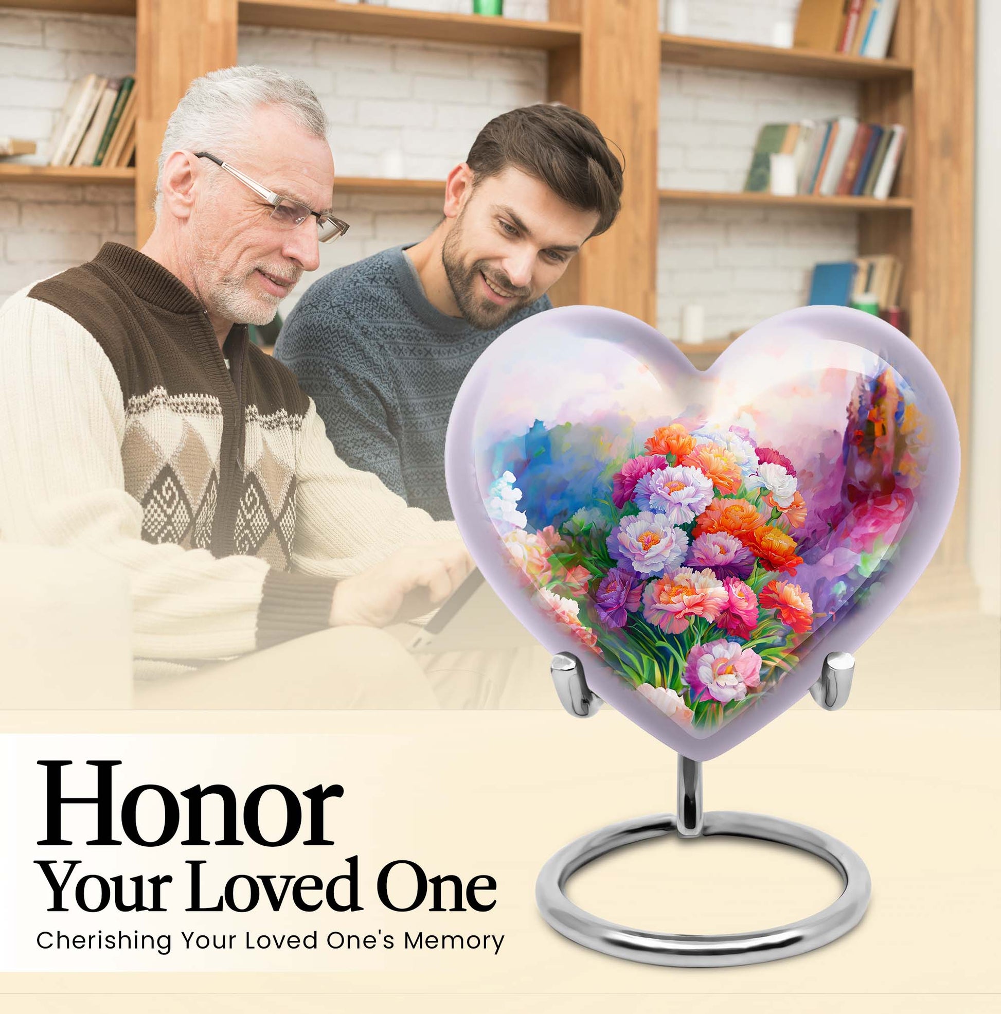 purple meadow heart-shaped funeral urn for mom