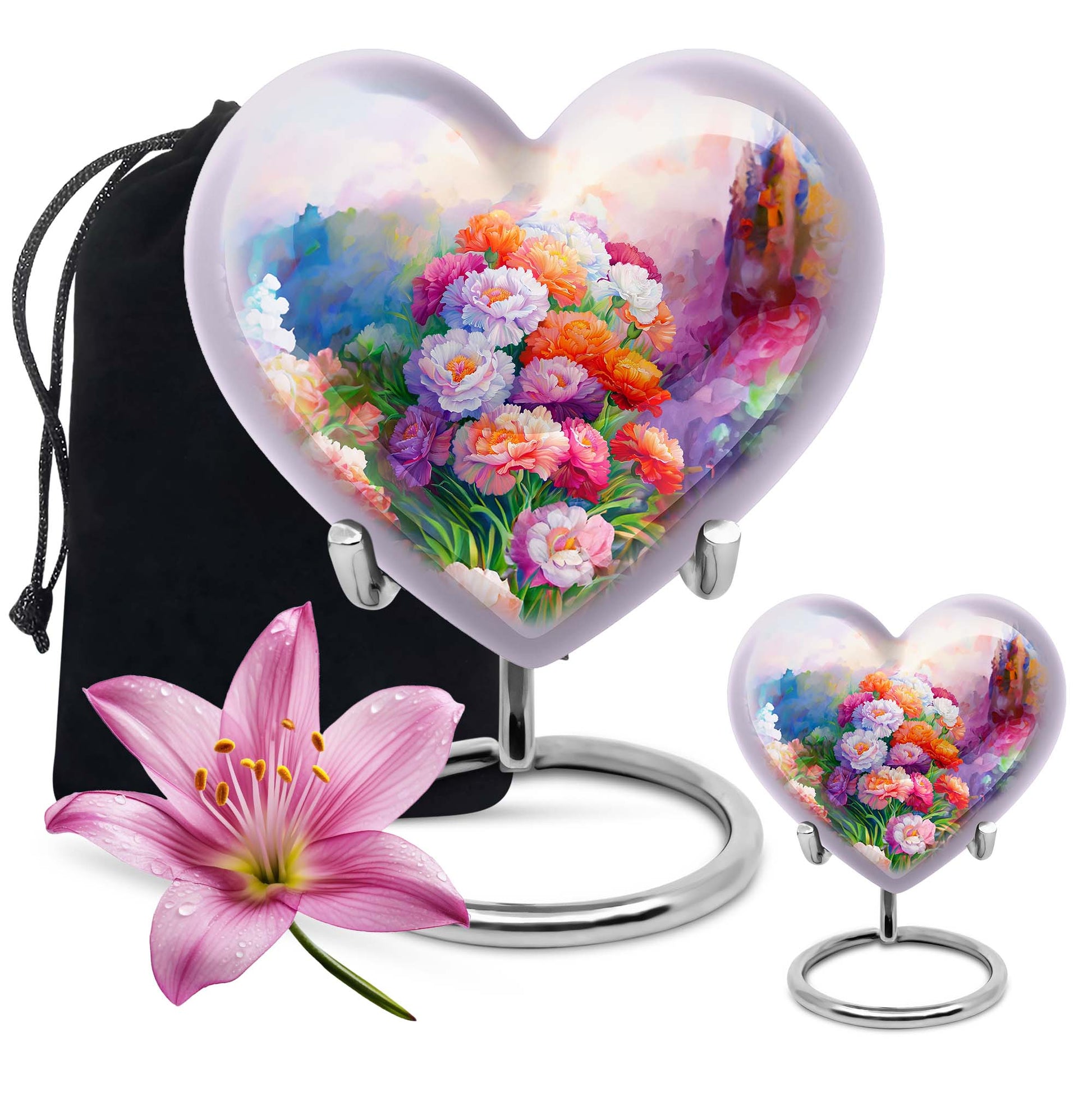 purple meadow heart-shaped funeral urn for mom