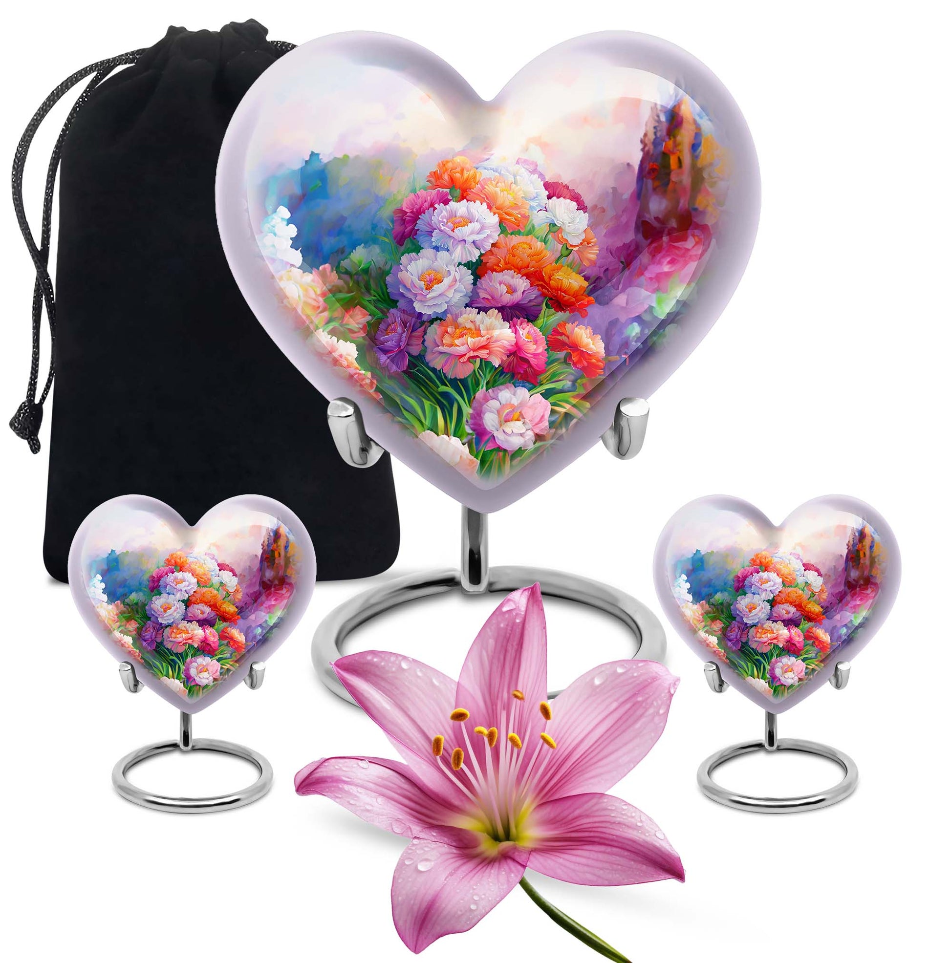 purple meadow heart-shaped funeral urn for mom