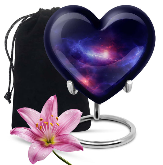 10-inch galaxy Heart Urn in Purple Meadow 