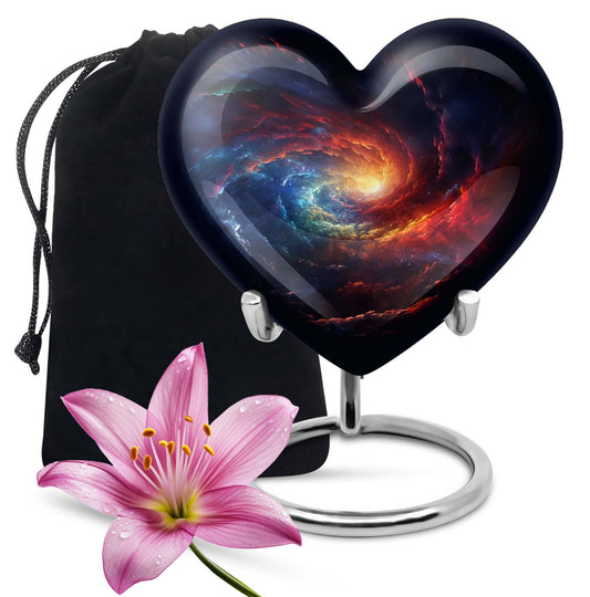 10-inch Galaxy Urn, heart-shaped burial custom urn in Purple Meadow theme