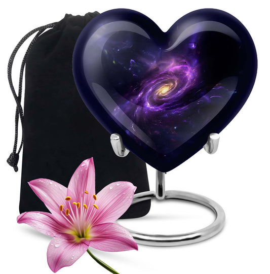 Purple Meadow themed 10-inch Heart designed Glaxxy urn for male adults