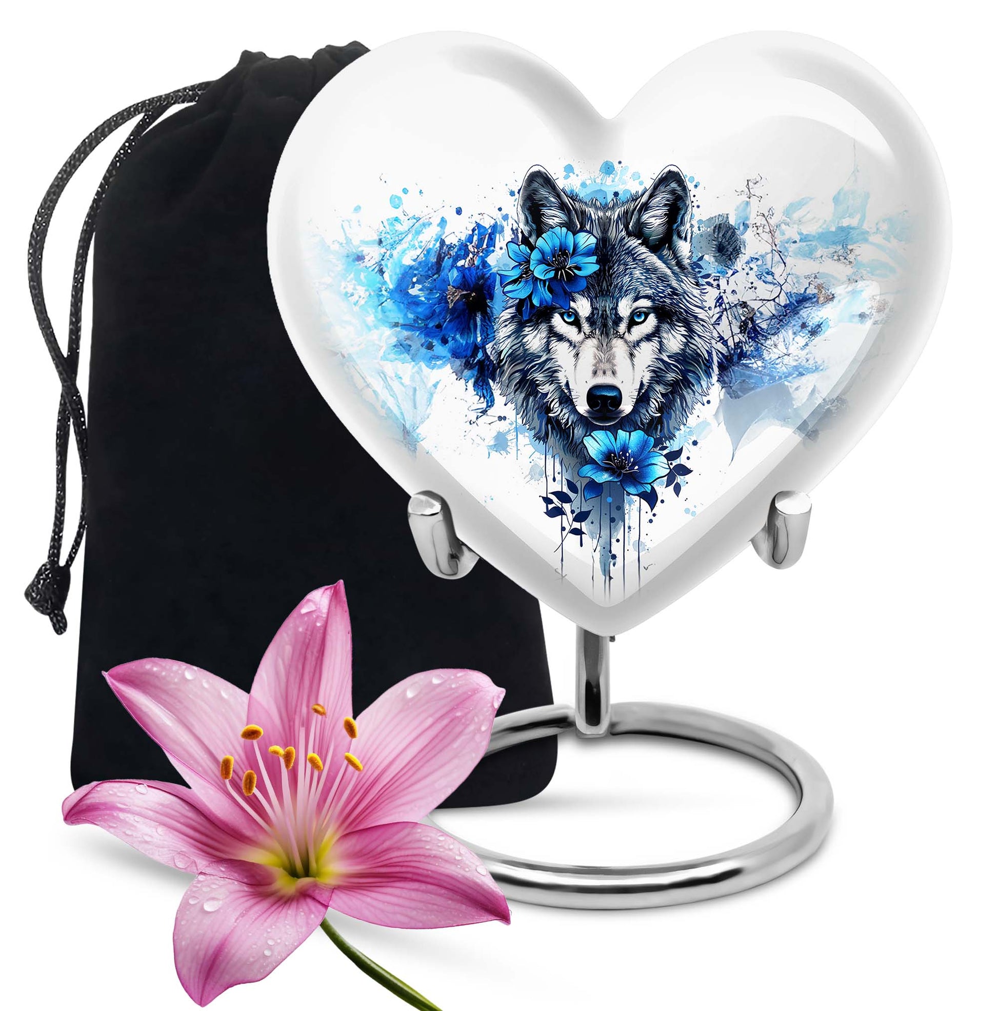 10-inch heart wolf urn with engraved names