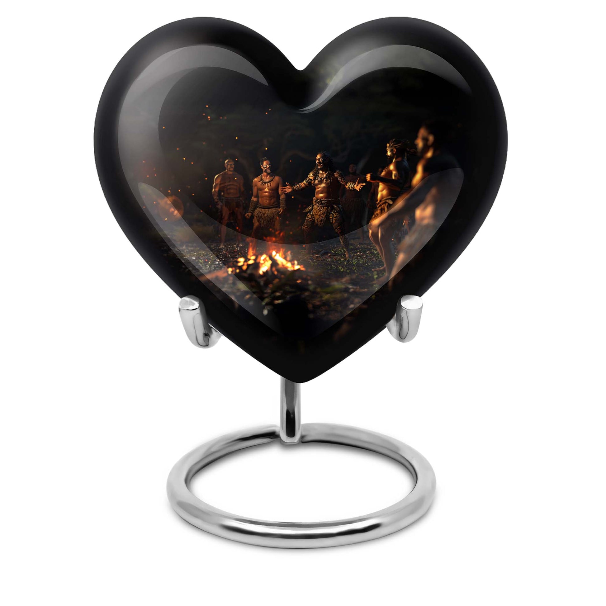 10-inch tribe Man Urn, heart-shaped cremation urn with wolf howling theme, customizable with engraved names, made of aluminium