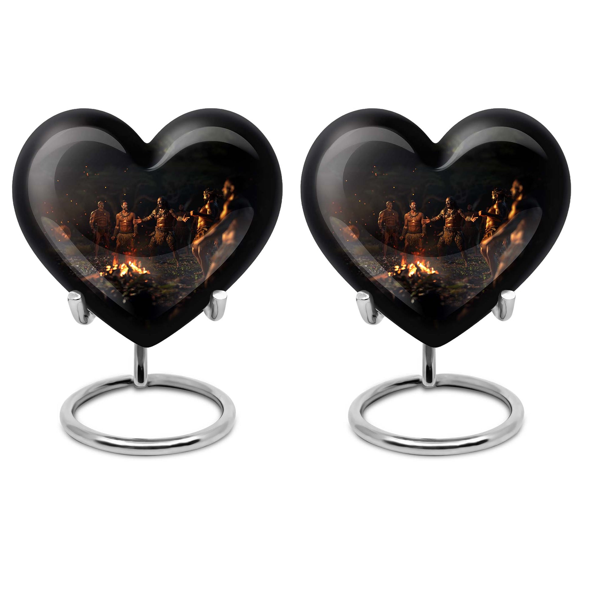 10-inch tribe Man Urn, heart-shaped cremation urn with wolf howling theme, customizable with engraved names, made of aluminium