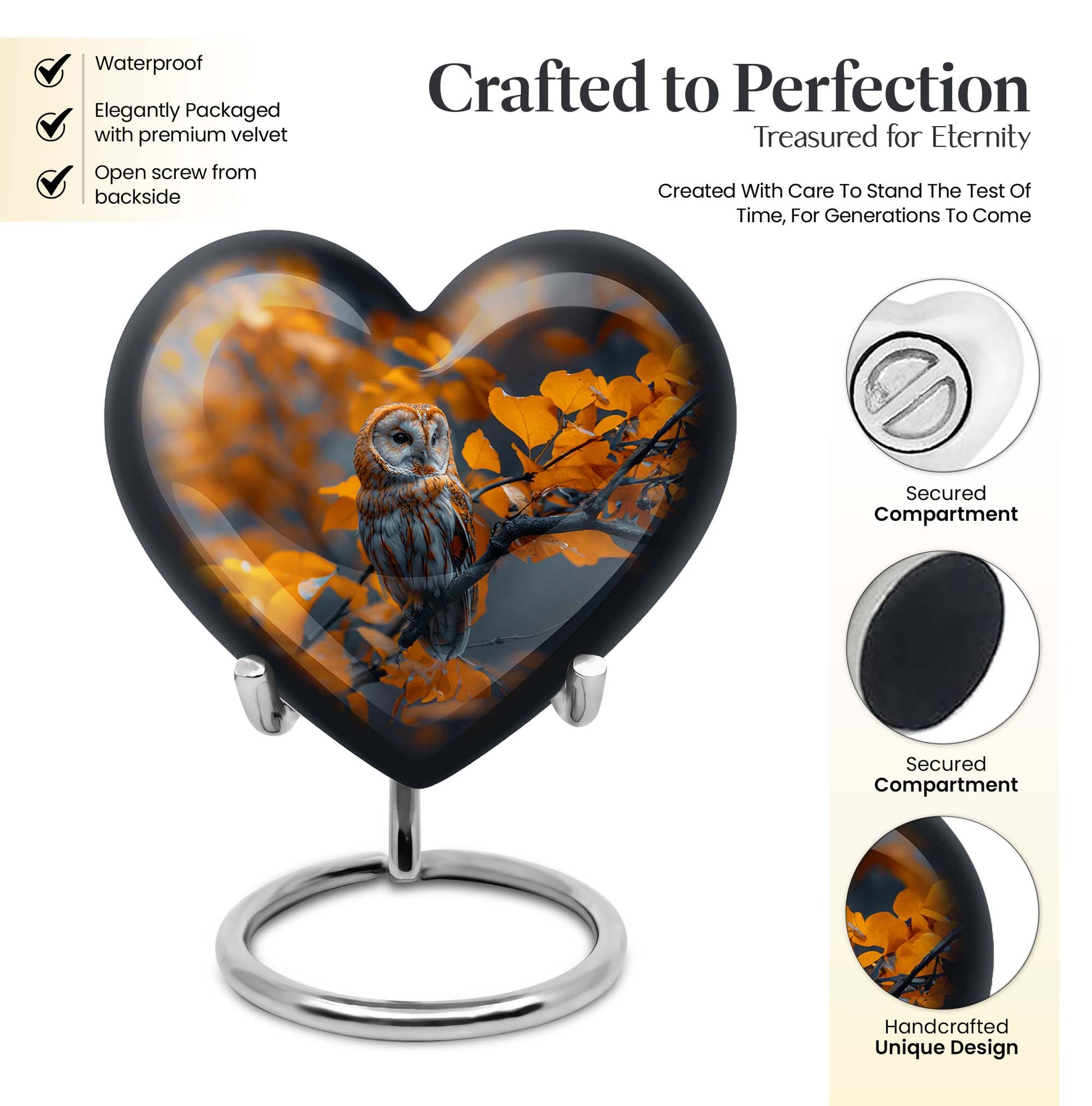 Owl Urn designed heart Shape