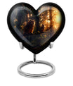 10-inch heart-shaped Owl Urn for ashes, Wolf Howling theme,