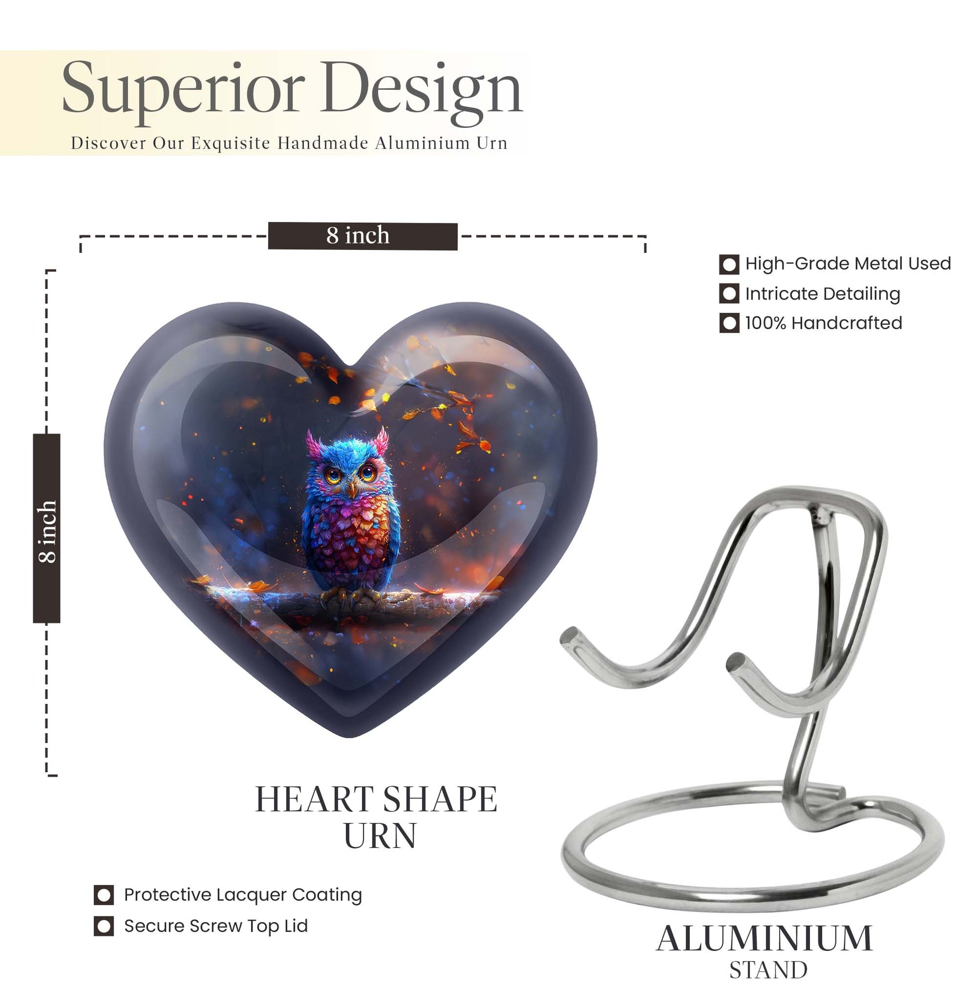 heart-shaped owl urn for cremation