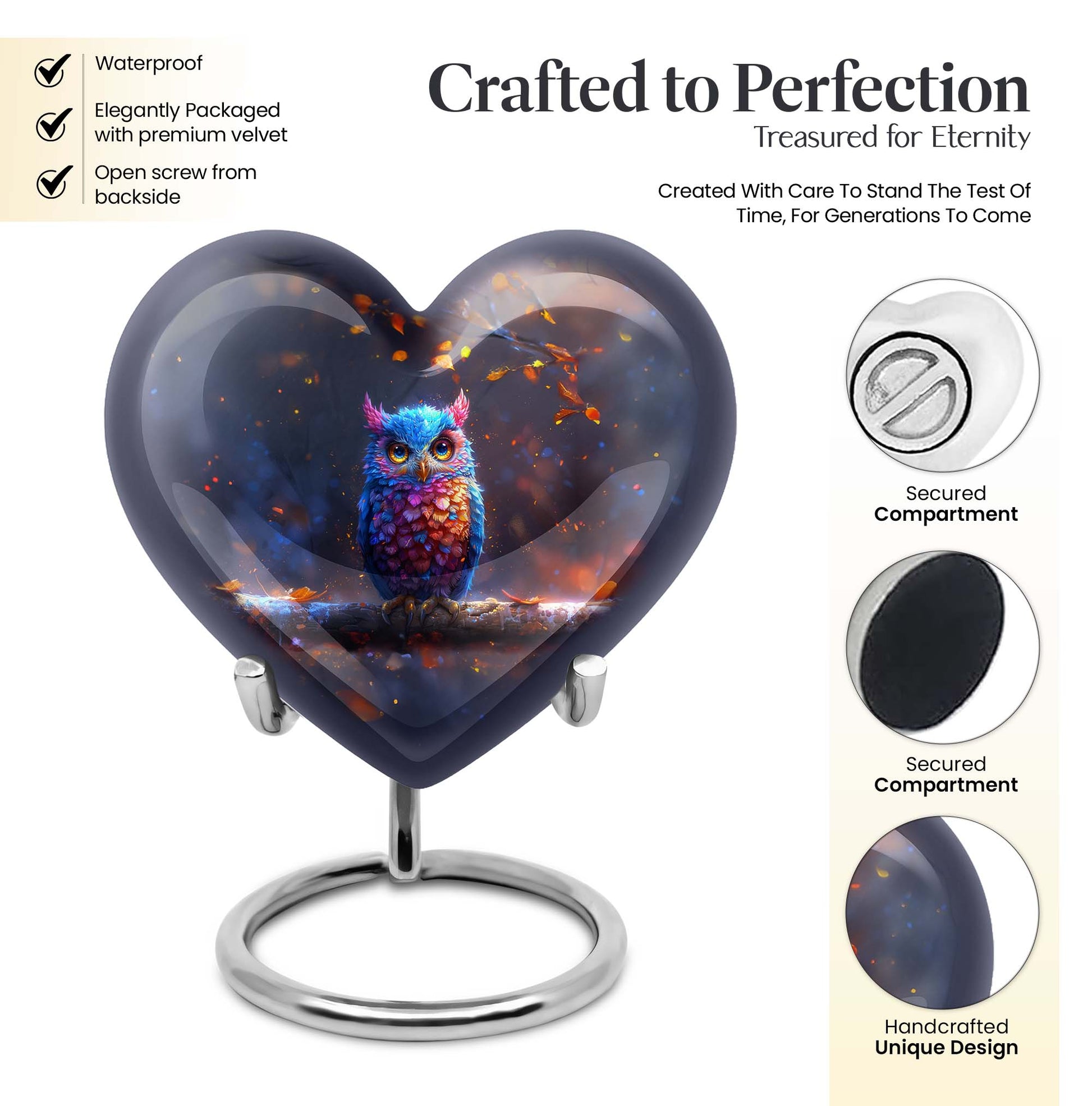 heart-shaped owl urn for cremation