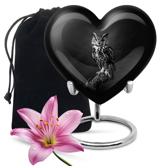 heart-shaped 10 inch owl urn