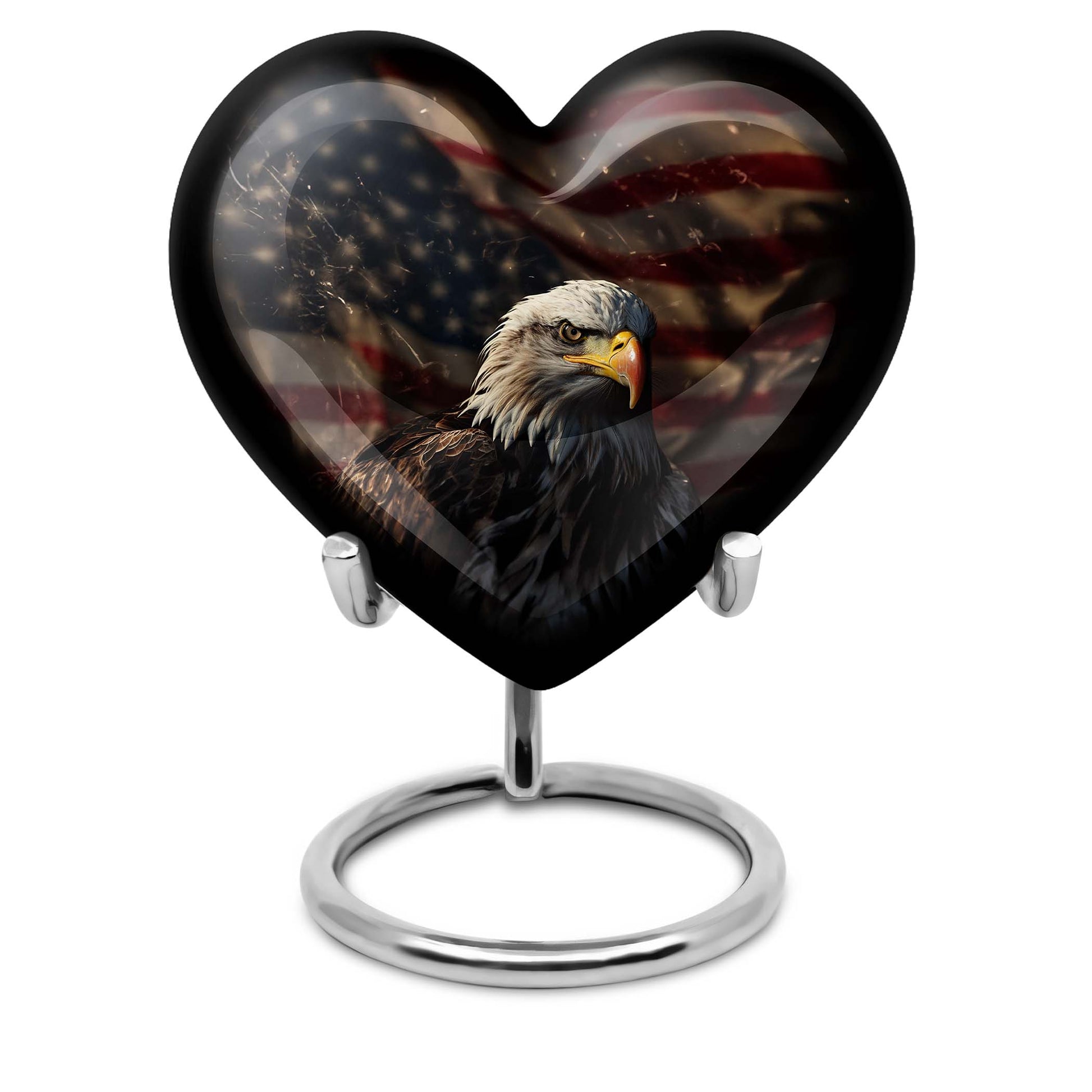 Heart-shaped EAGLE urn with Wolf Howling