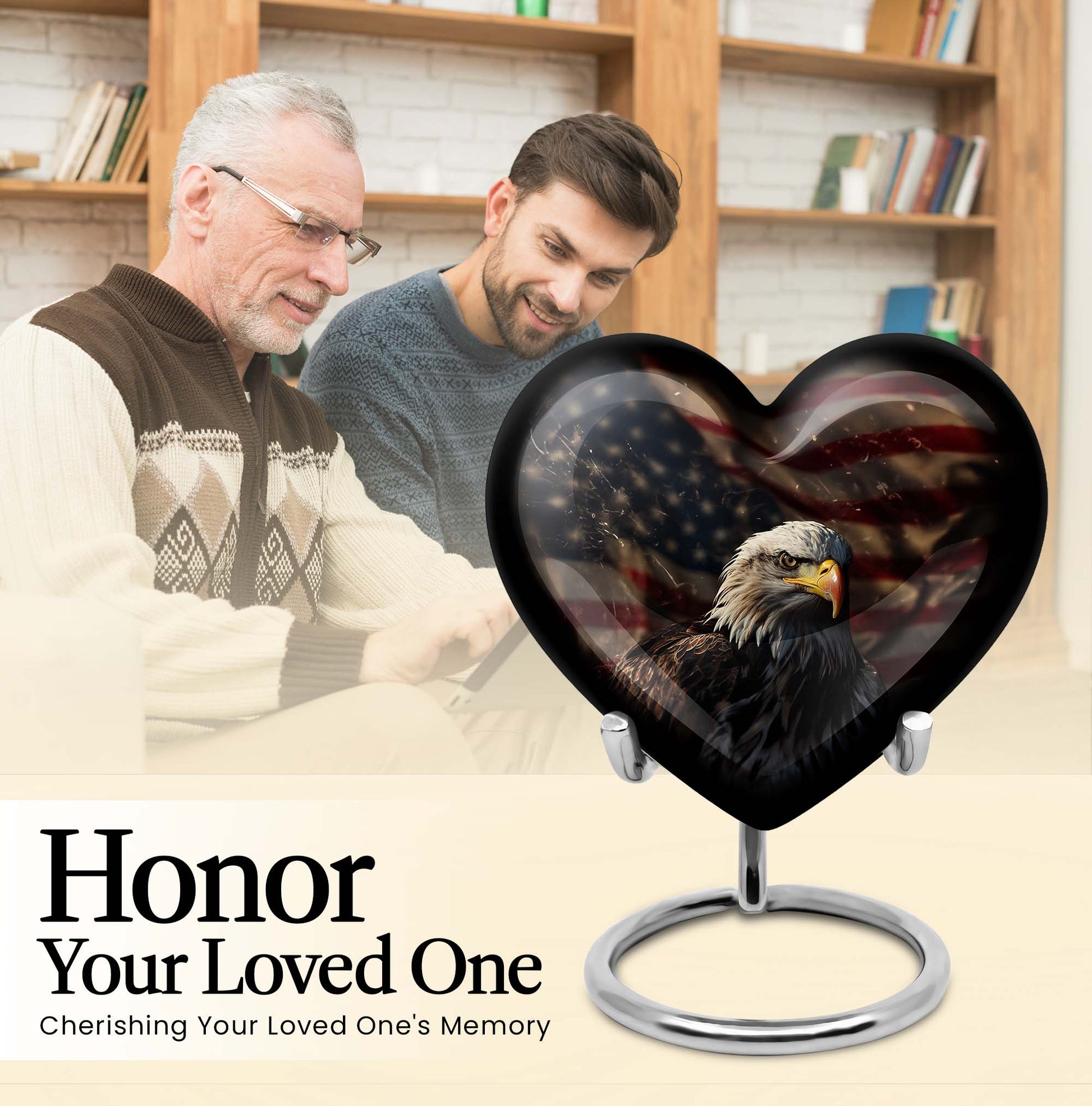 Heart-shaped EAGLE urn with Wolf Howling