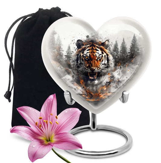 heart-designed tiger urn