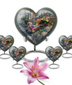 Heart-shaped chicken urn with flower theme for storing human ashes