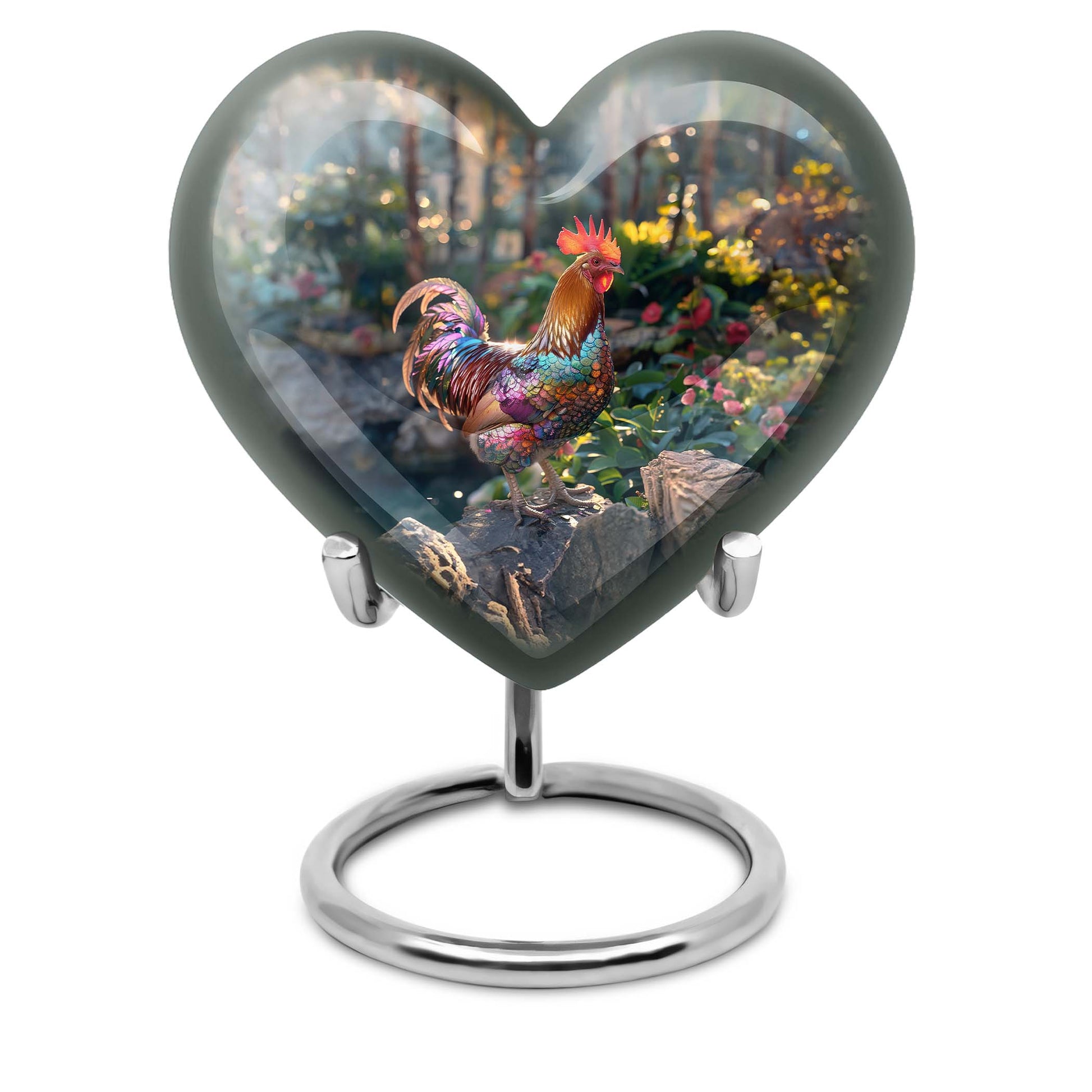 Heart-shaped chicken urn with flower theme for storing human ashes