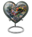 Heart-shaped chicken urn with flower theme for storing human ashes