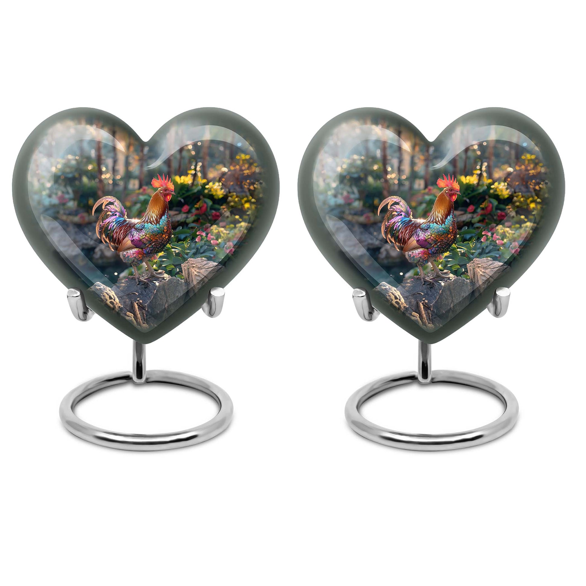 Heart-shaped chicken urn with flower theme for storing human ashes