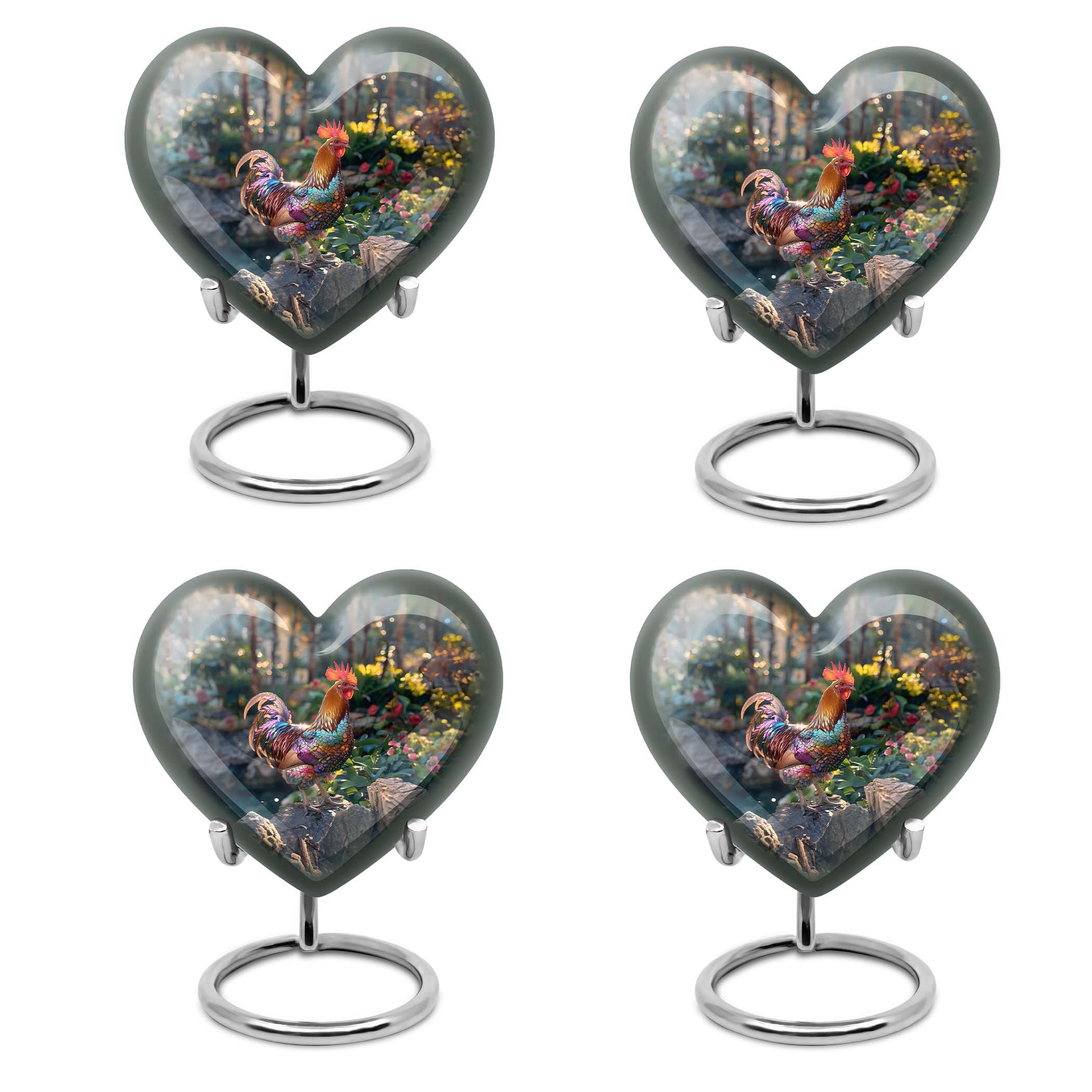 Heart-shaped chicken urn with flower theme for storing human ashes