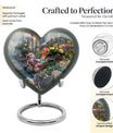 Heart-shaped chicken urn with flower theme for storing human ashes