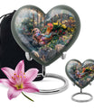 Heart-shaped chicken urn with flower theme for storing human ashes