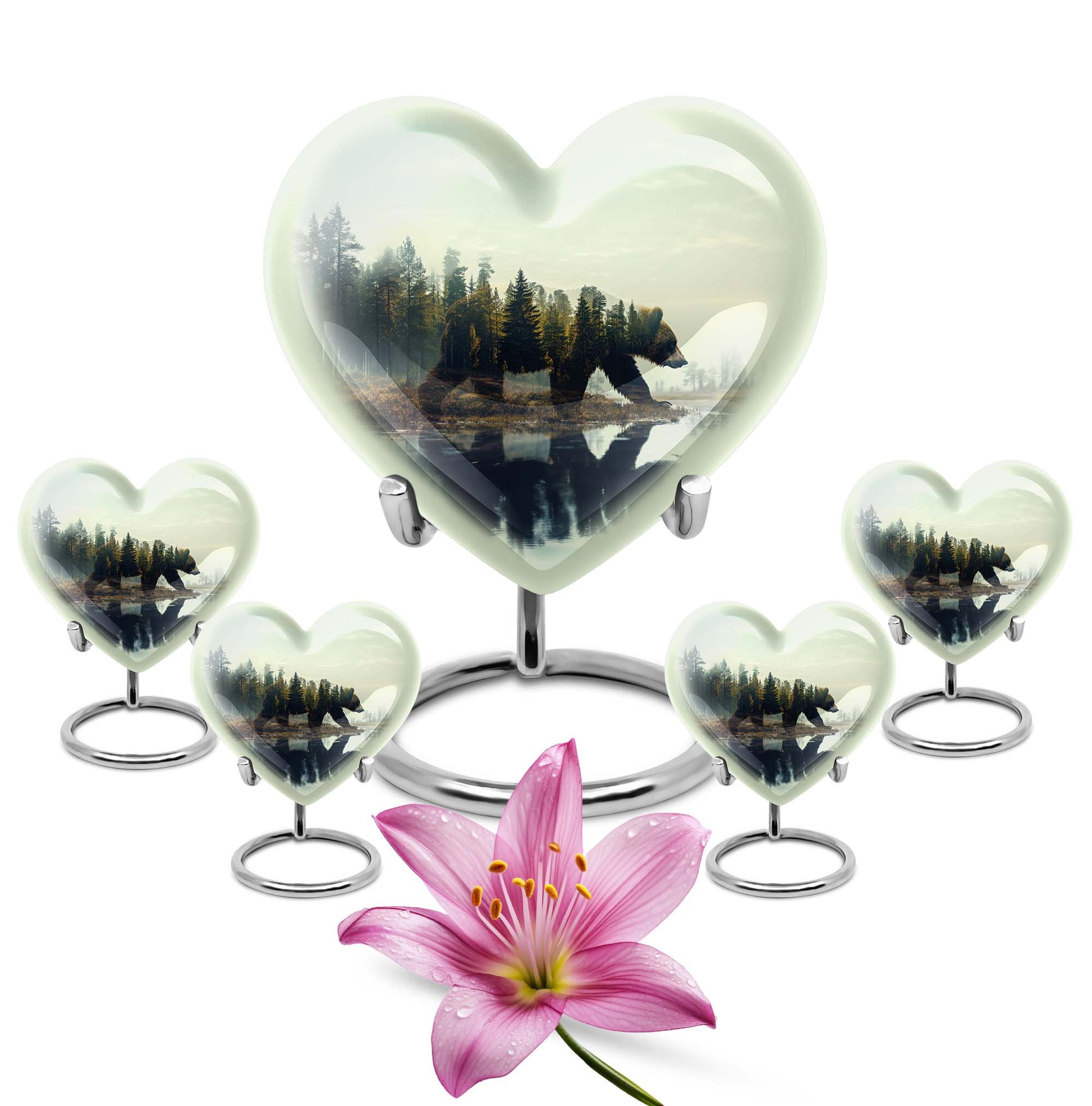 Heart-shaped butterfly-themed bear Urn for ashes, customizable memorial for women