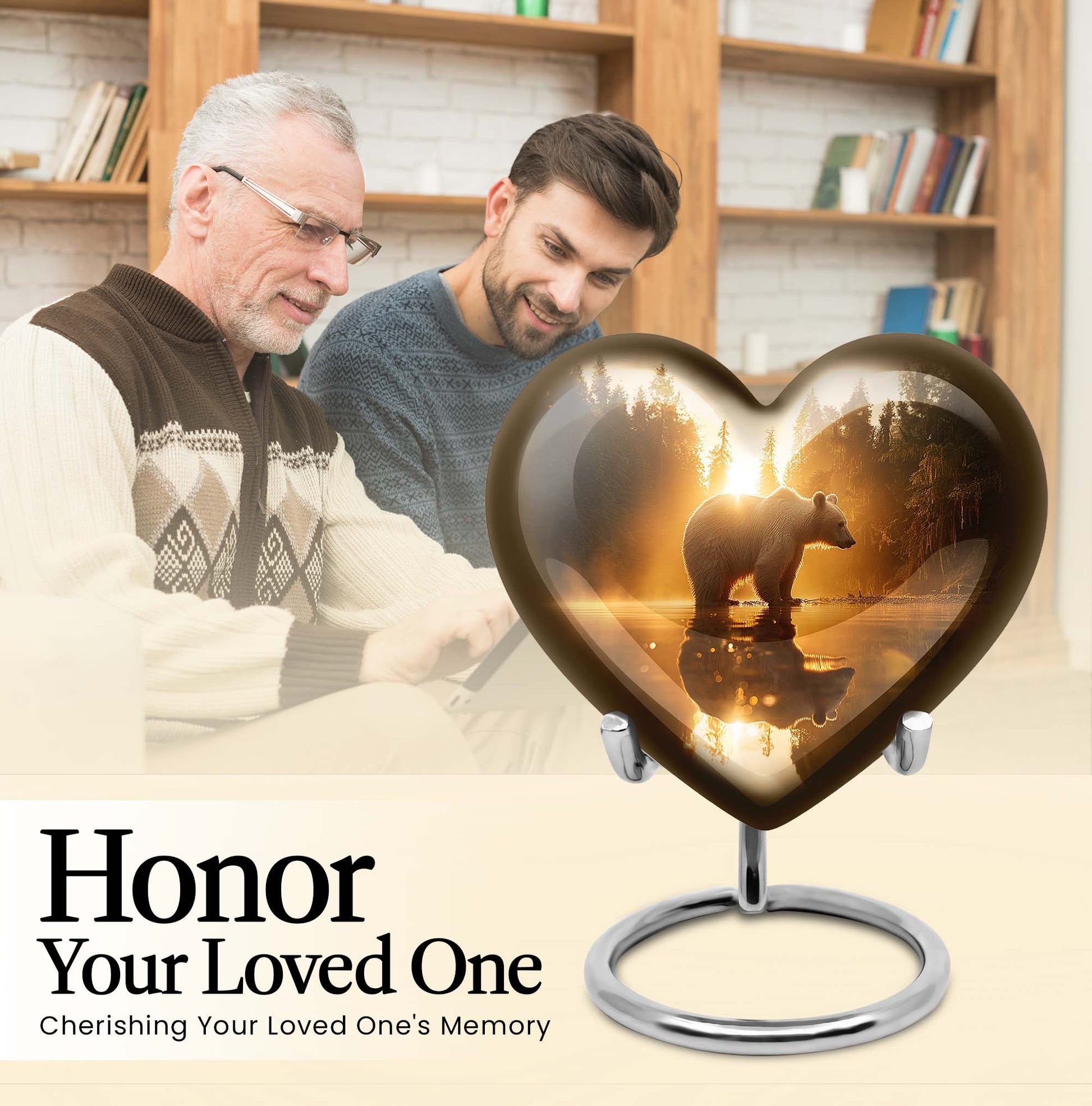 10-inch Heart-shaped Bear Urn for human ashes 