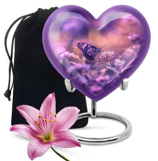 Butterfly themed Heart Memorial Urn