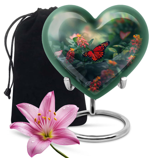 heart-shaped butterfly urn