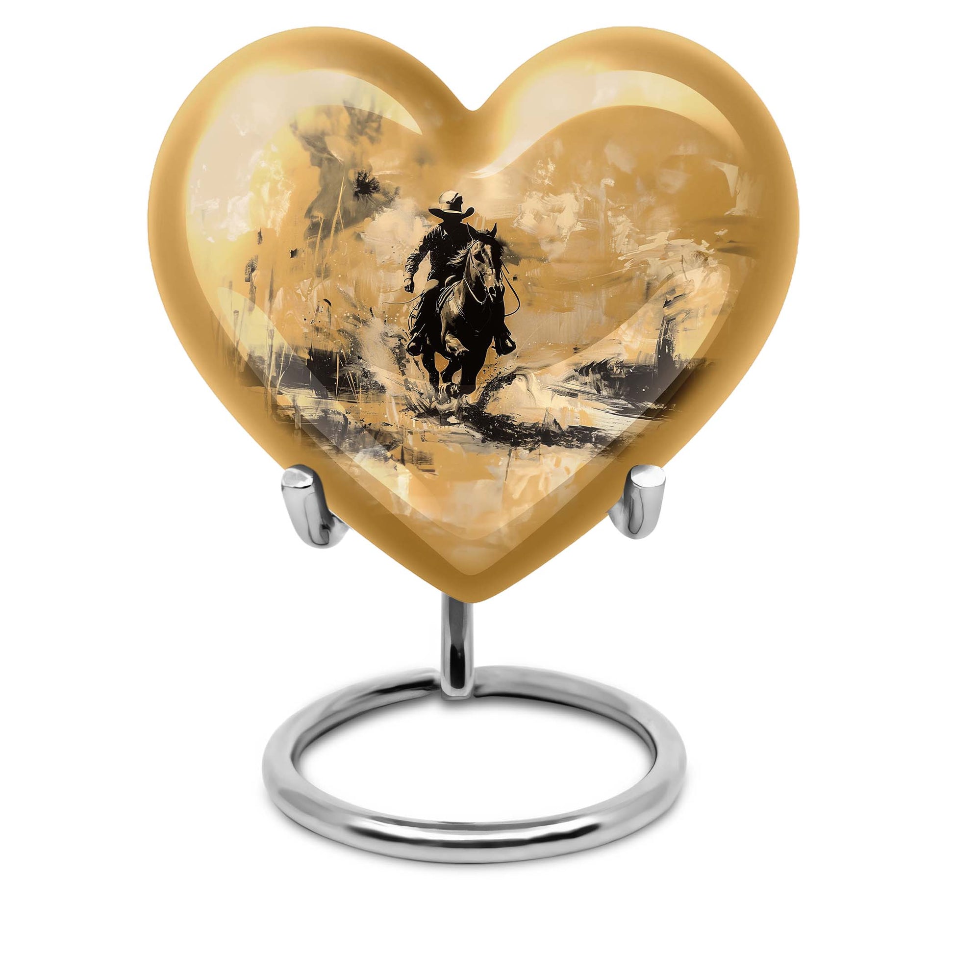 heart-themed cowboy cremation urn