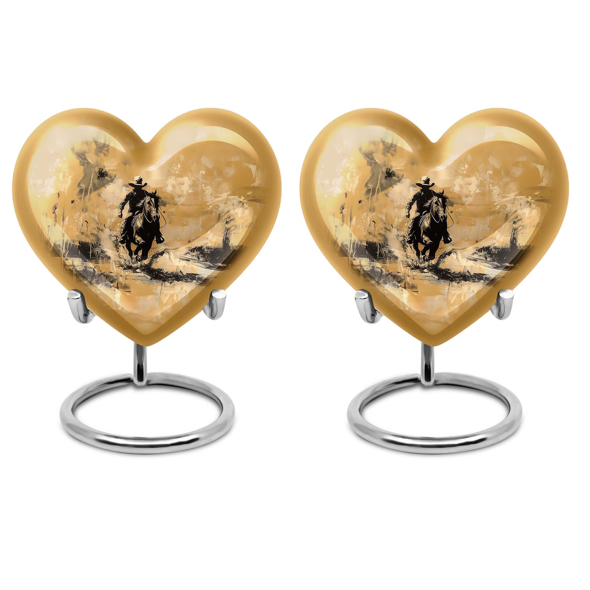 heart-themed cowboy cremation urn