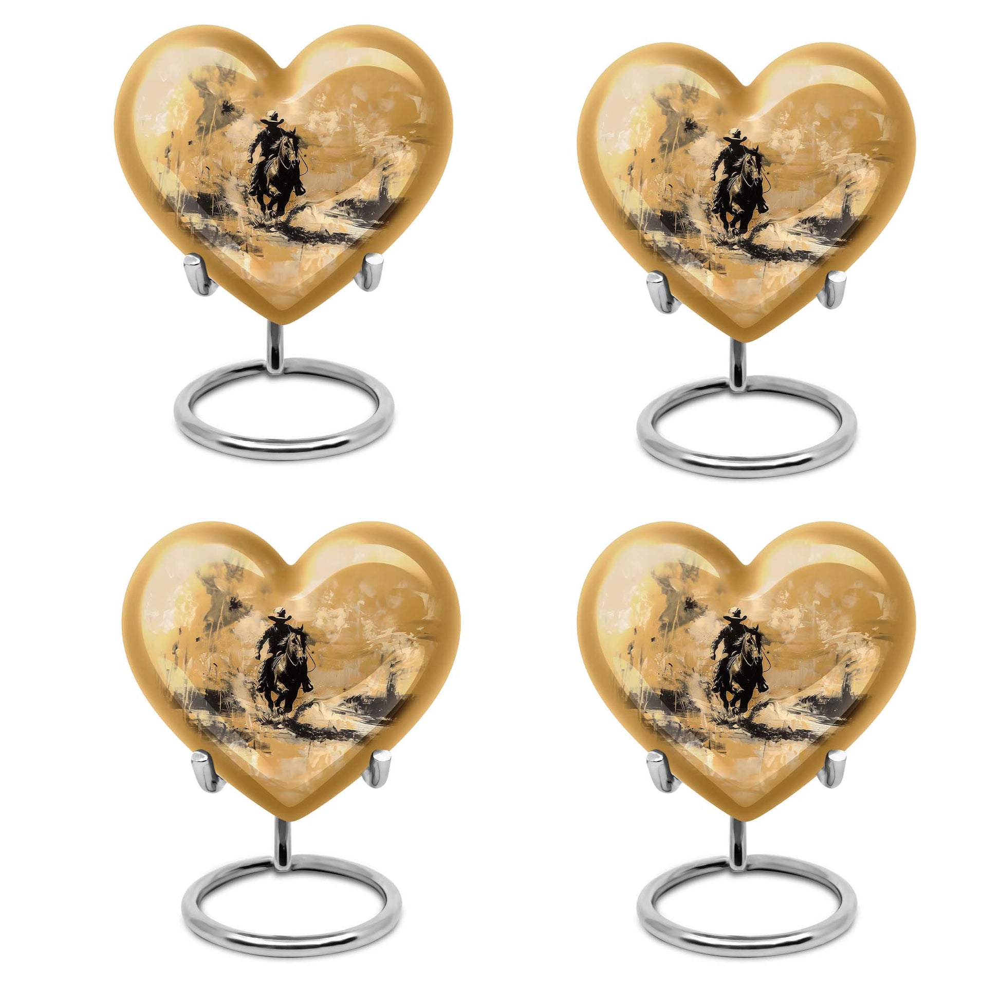 heart-themed cowboy cremation urn