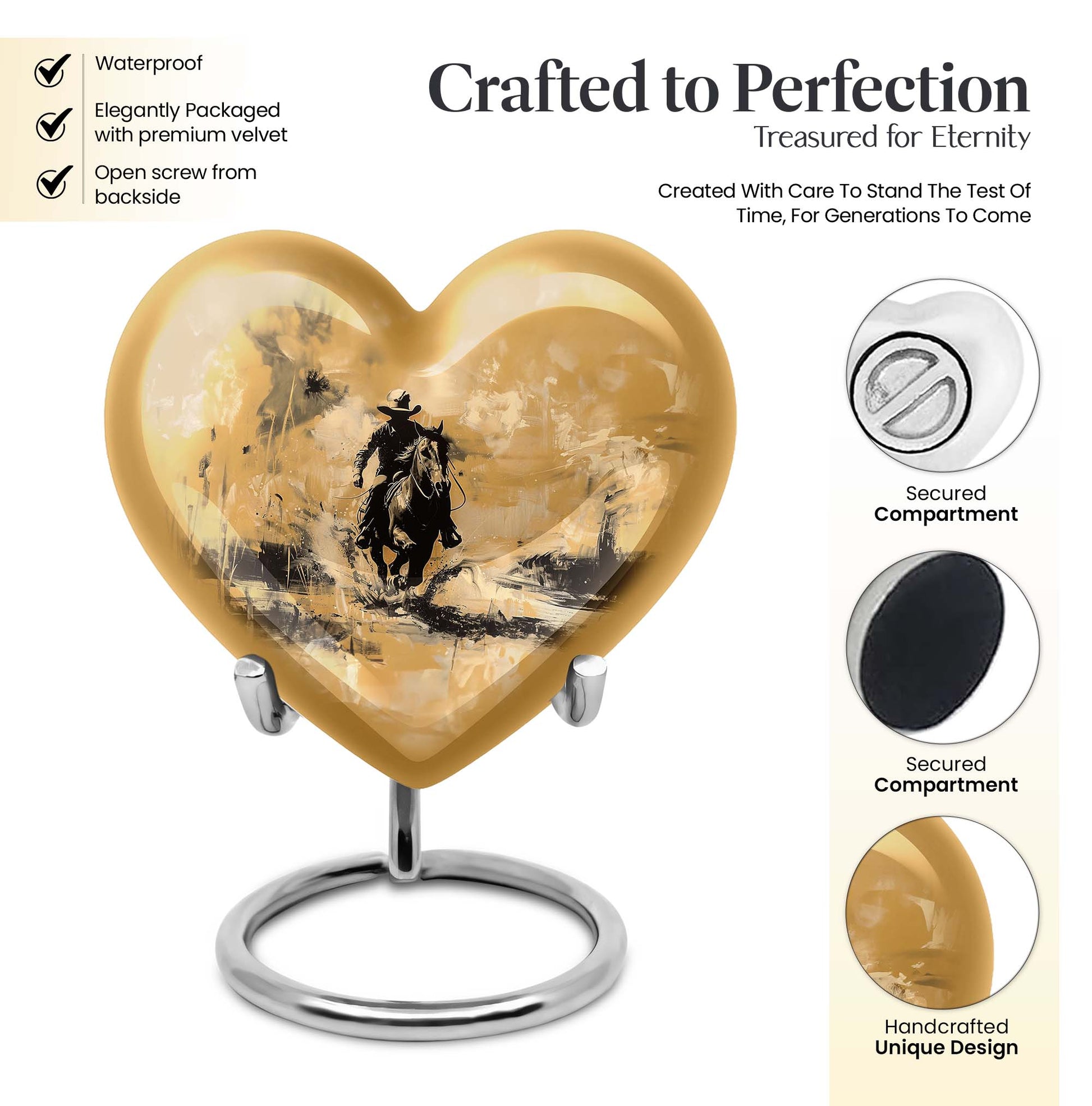 heart-themed cowboy cremation urn