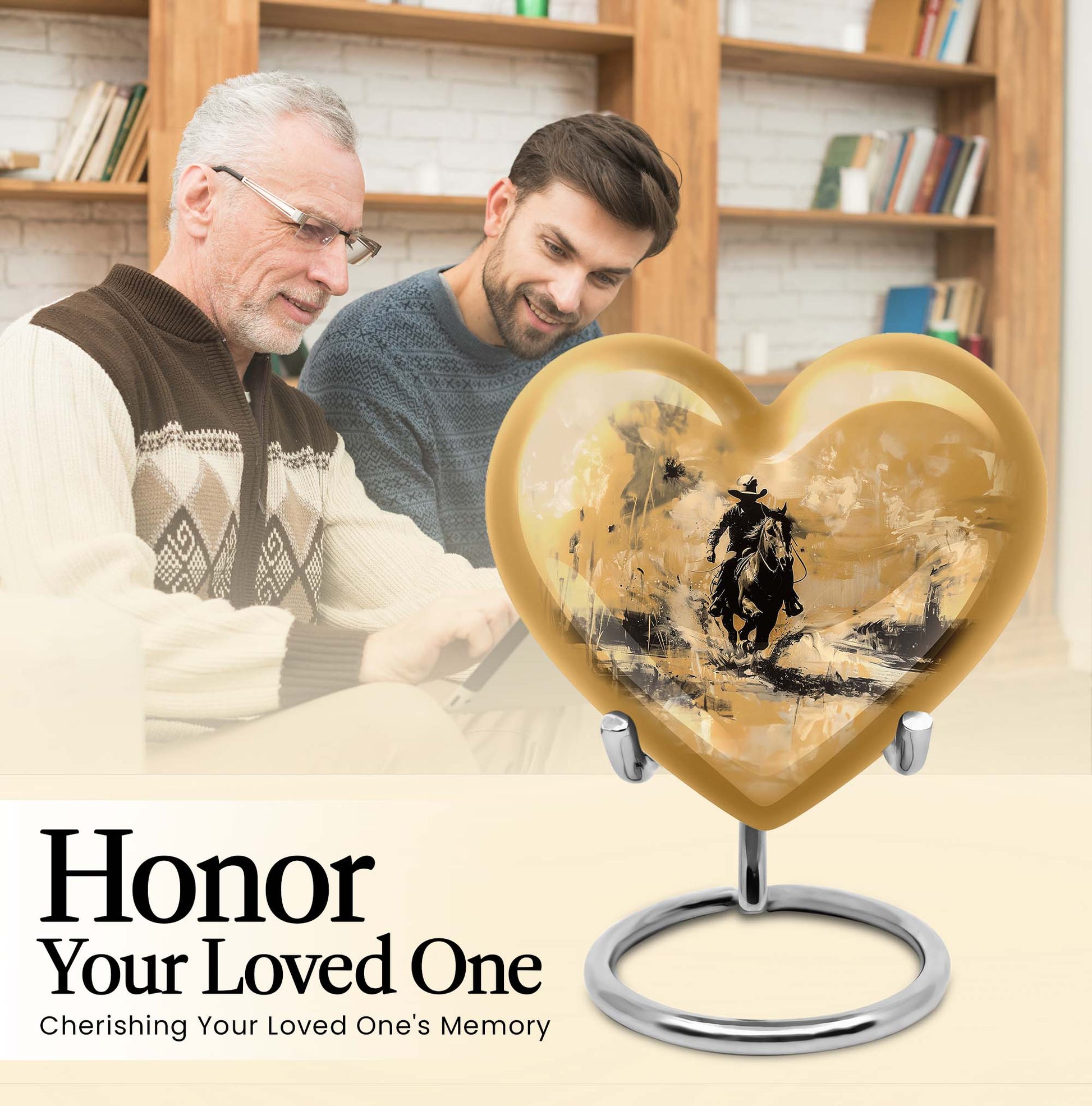 heart-themed cowboy cremation urn