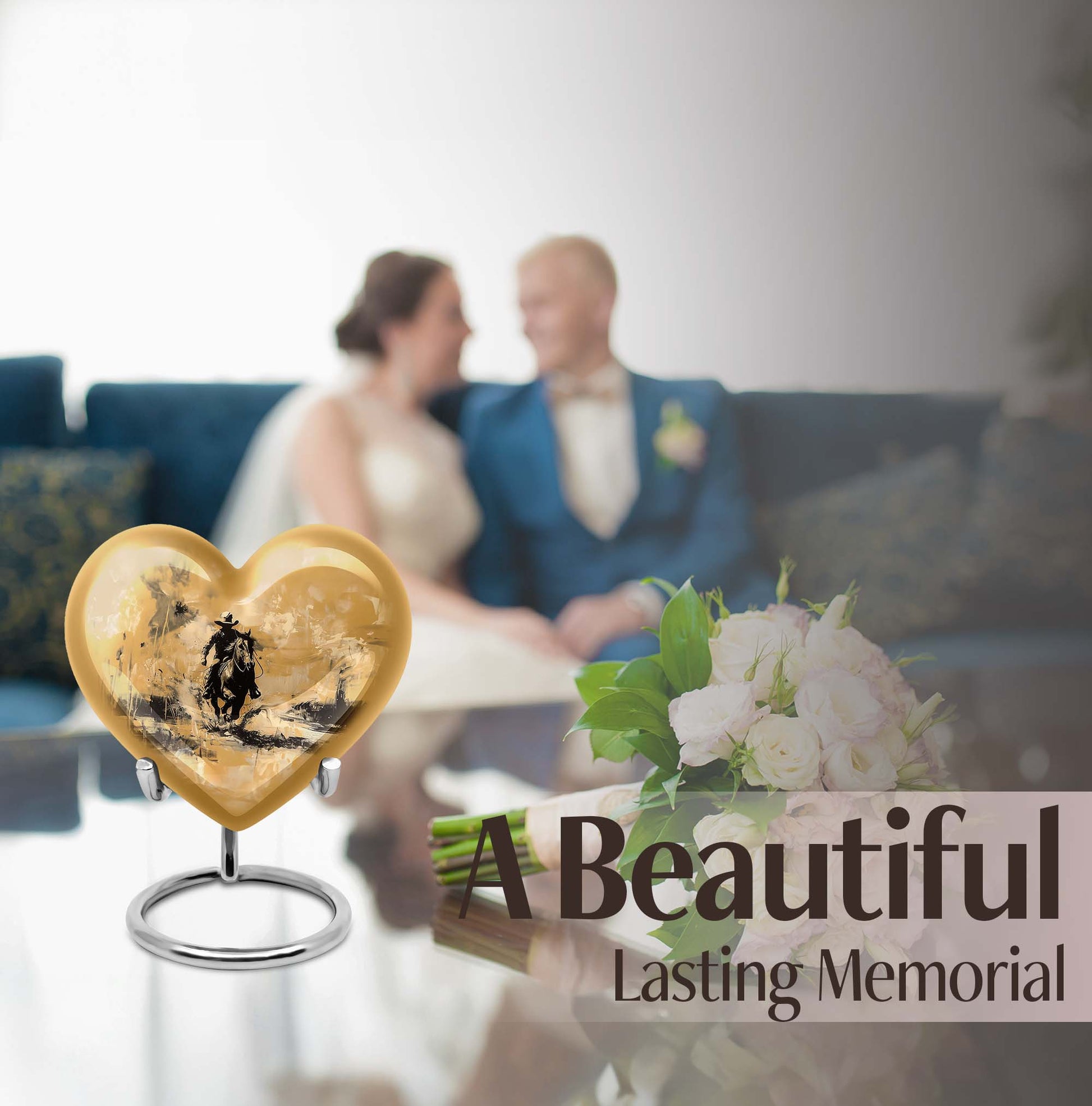 heart-themed cowboy cremation urn