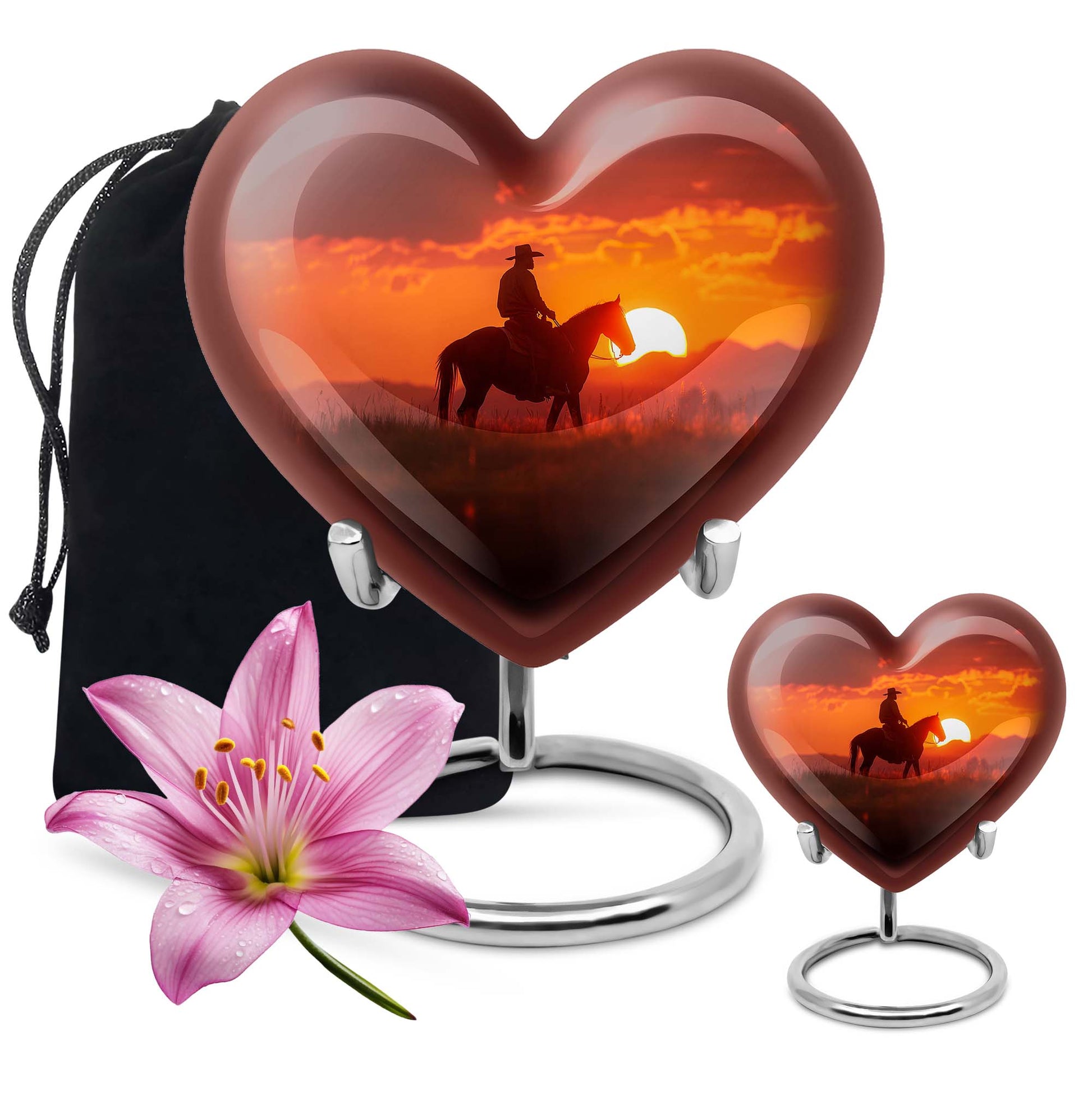 heart-shaped cowboy urn