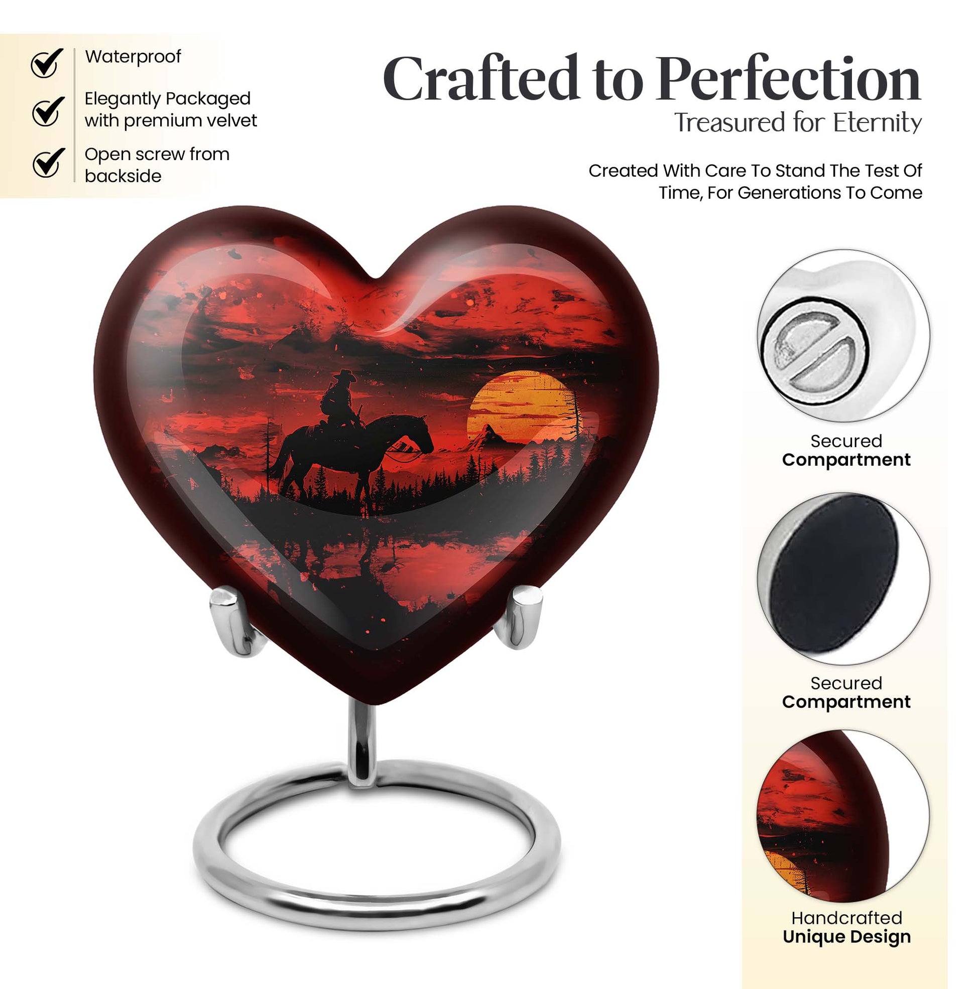 heart-shaped cowboy urn