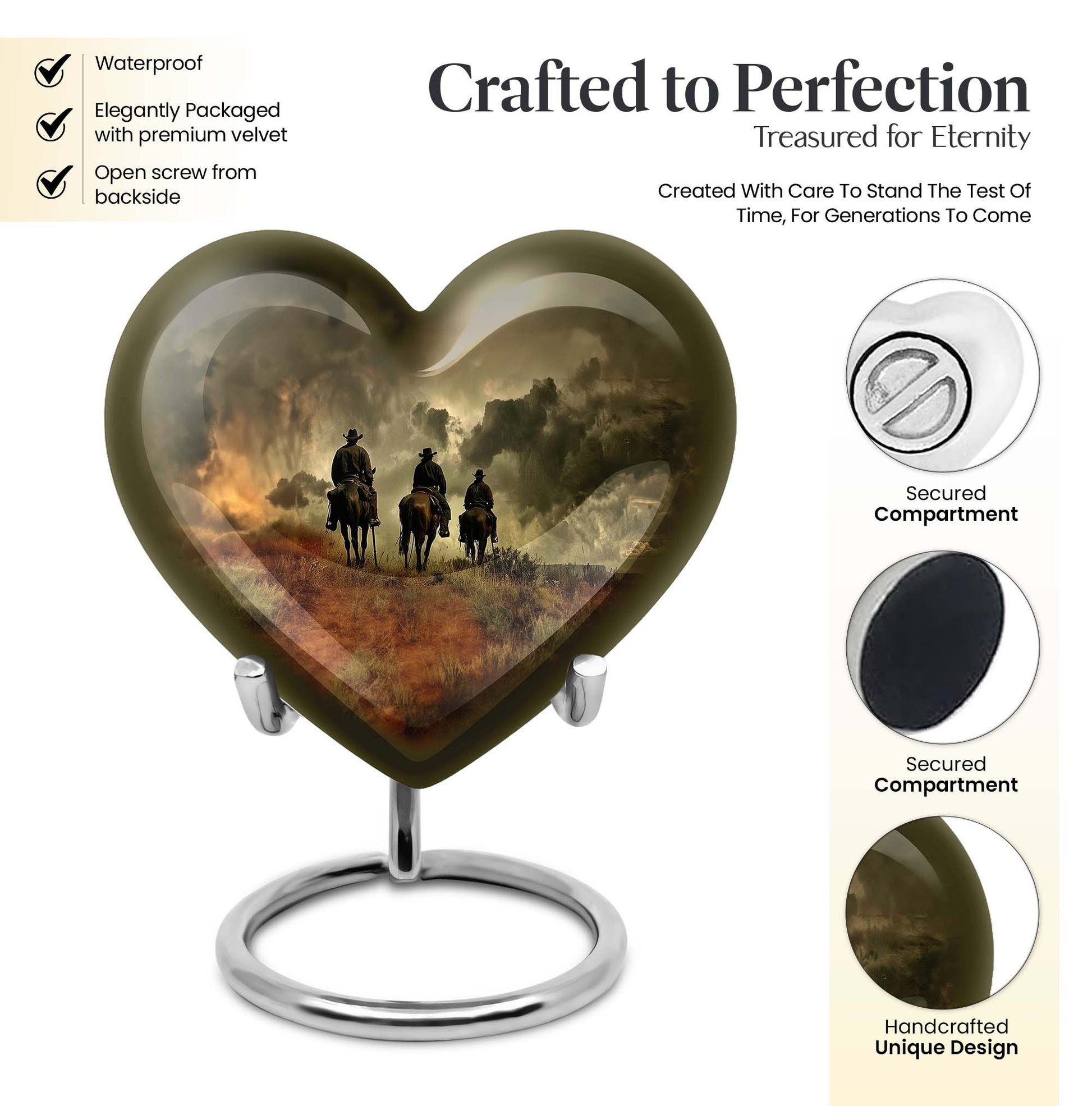 Heart-shaped cowboy urn for adult ashes