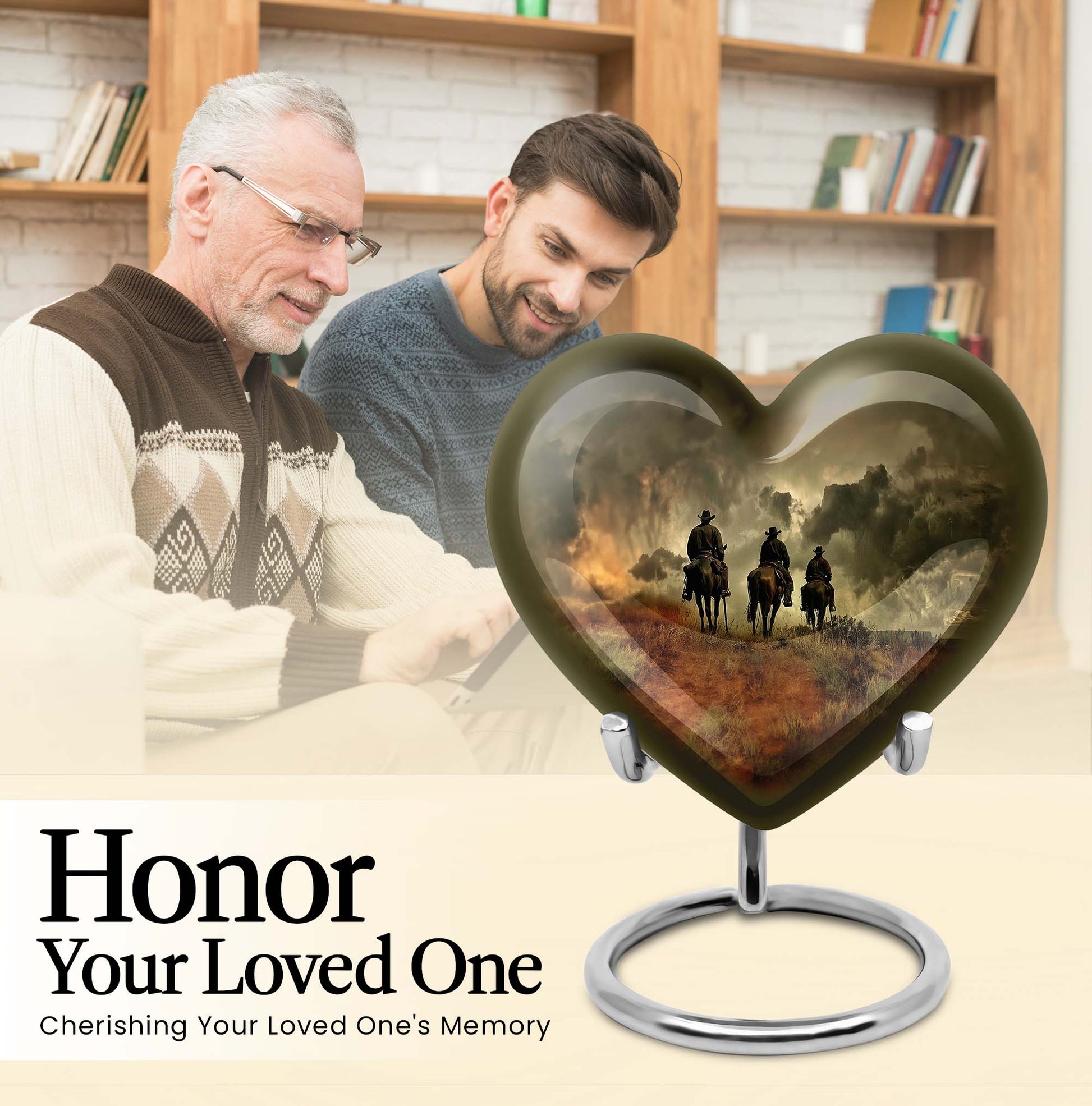 Heart-shaped cowboy urn for adult ashes