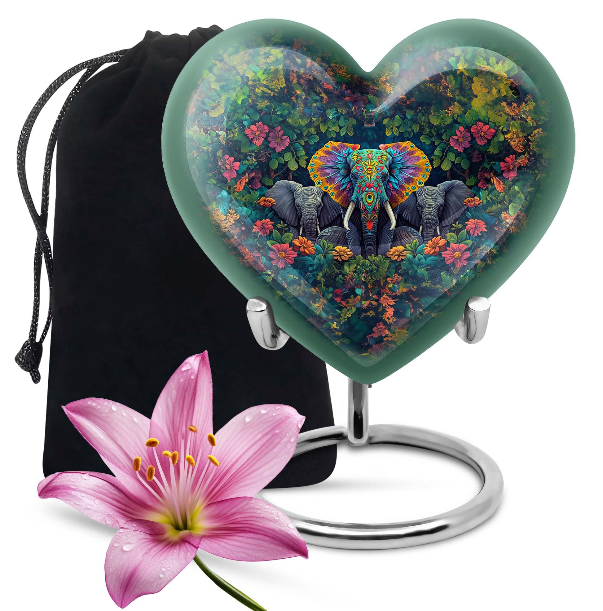 10-inch butterfly-themed heart-shaped elephant urn for adult human ashes