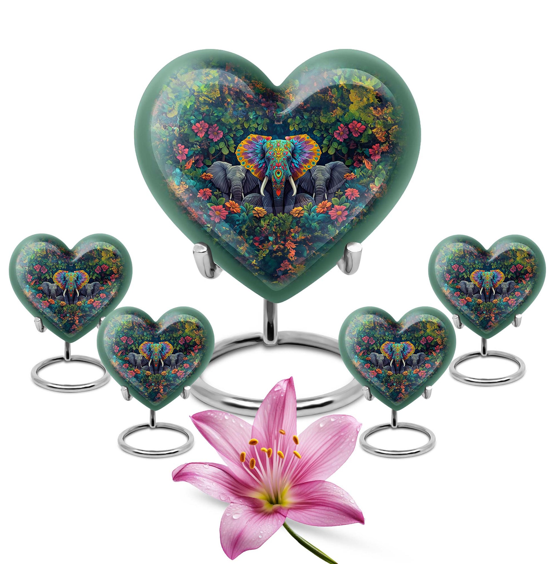 10-inch butterfly-themed heart-shaped elephant urn for adult human ashes