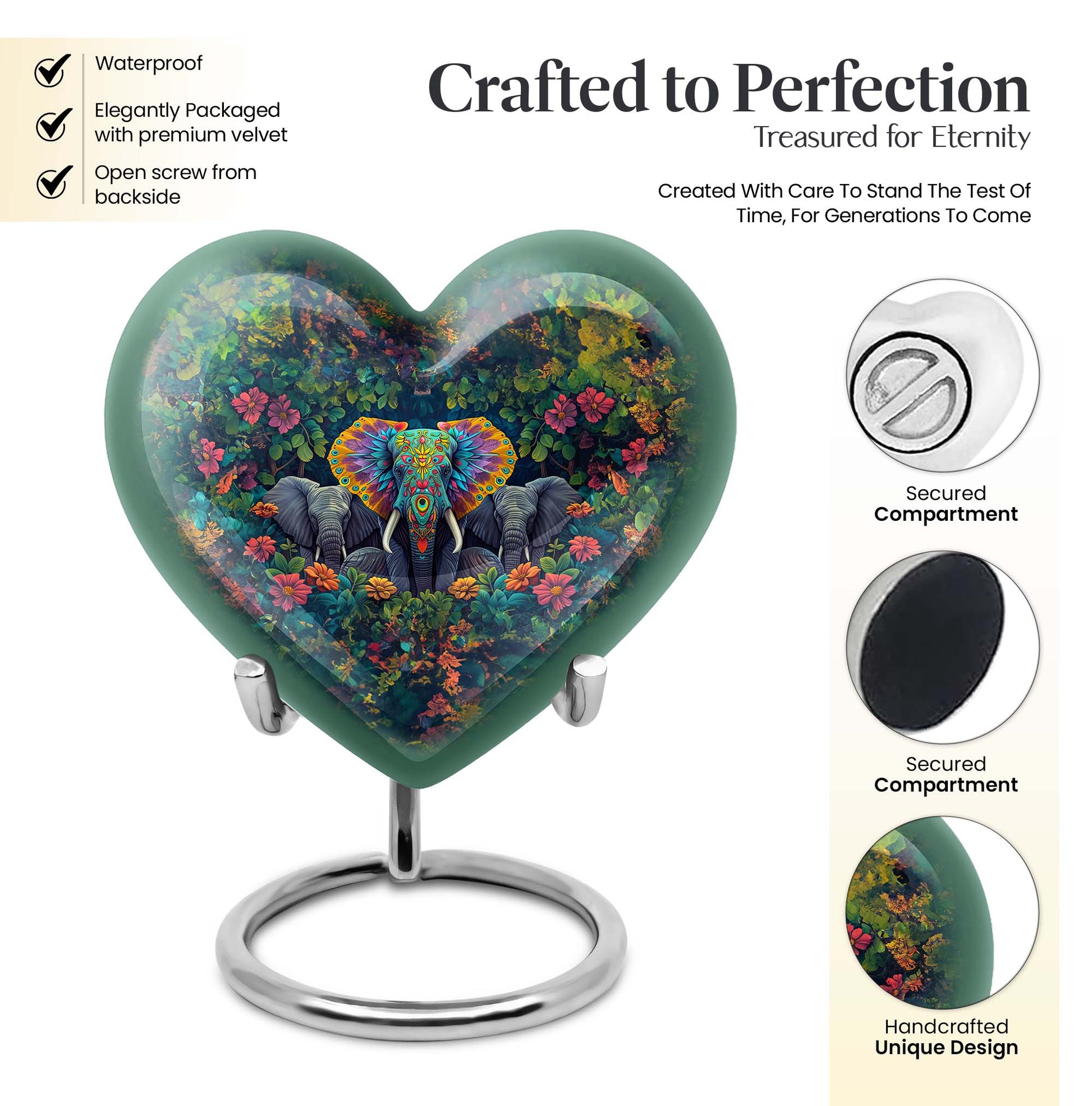 10-inch butterfly-themed heart-shaped elephant urn for adult human ashes