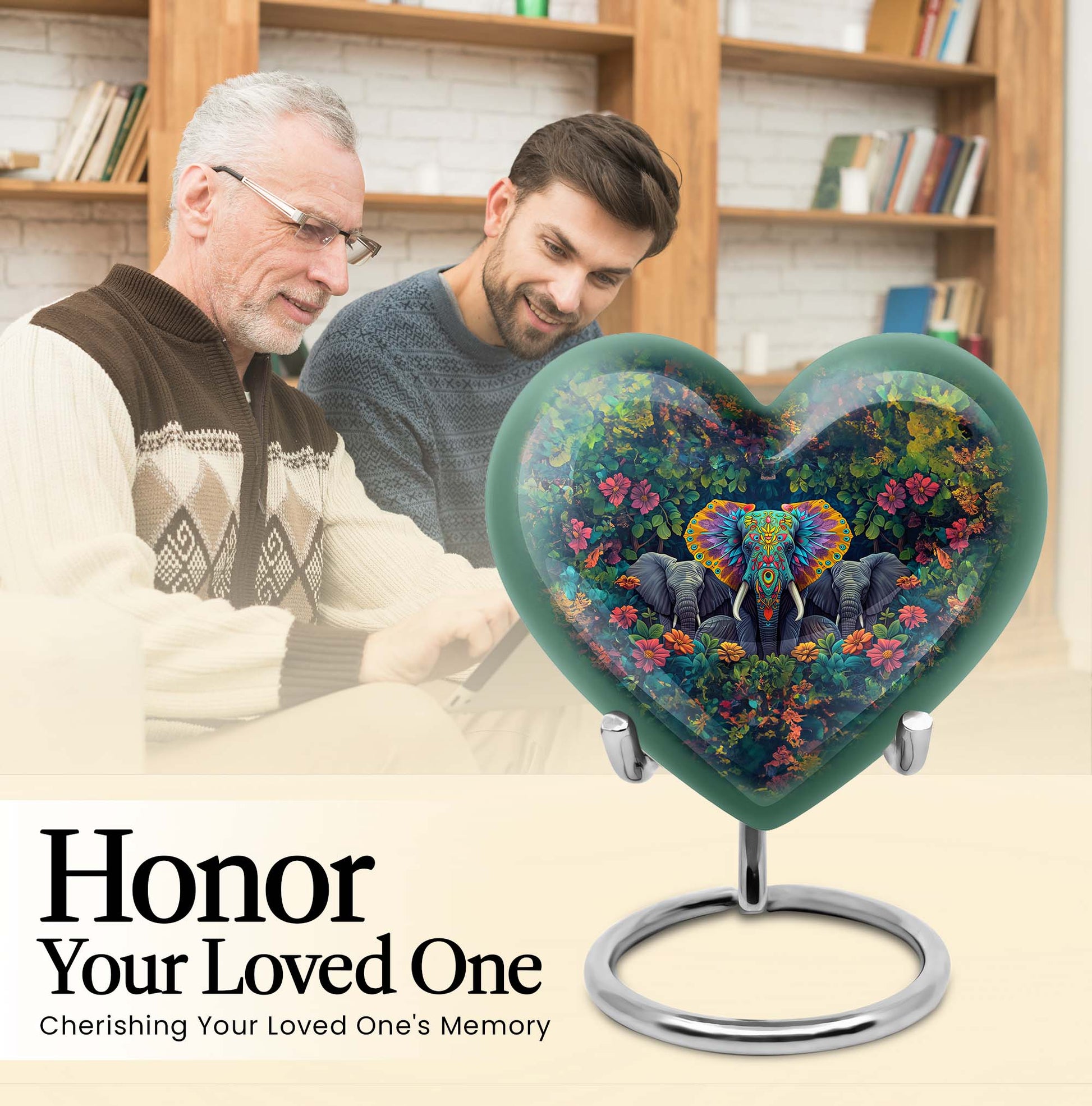 10-inch butterfly-themed heart-shaped elephant urn for adult human ashes