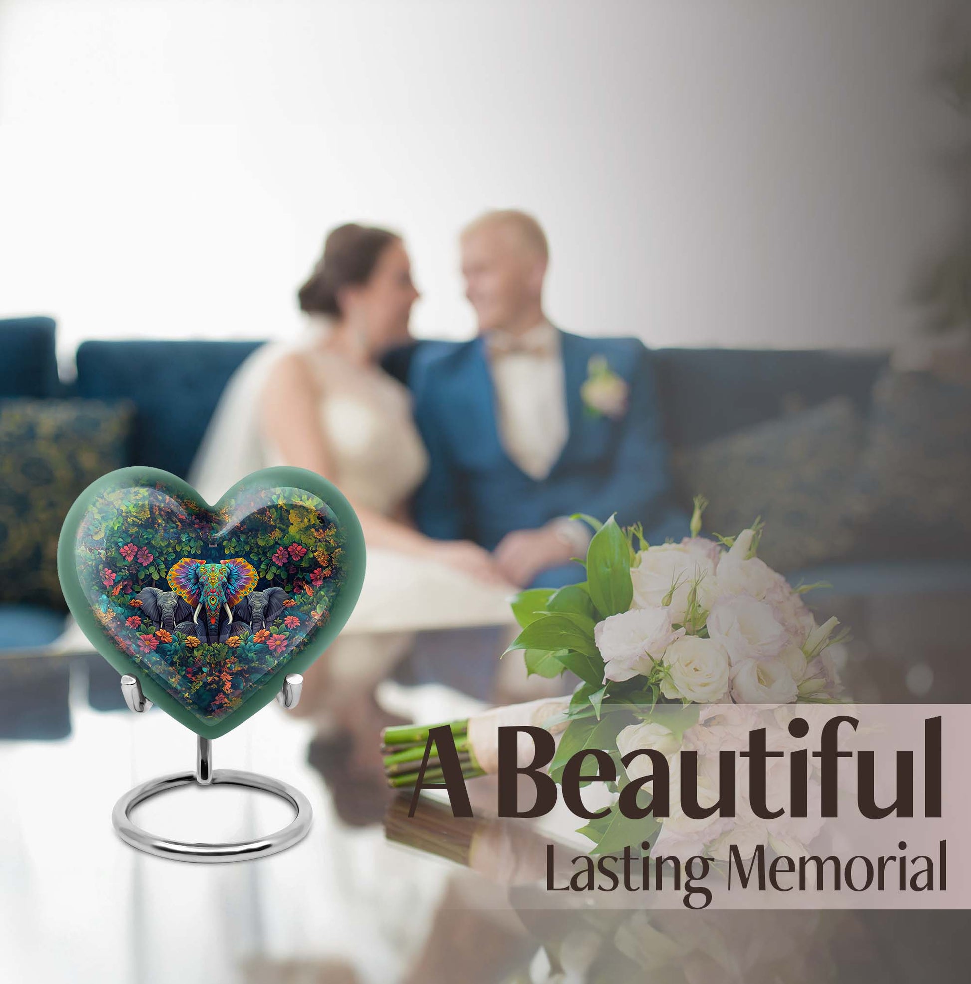 10-inch butterfly-themed heart-shaped elephant urn for adult human ashes