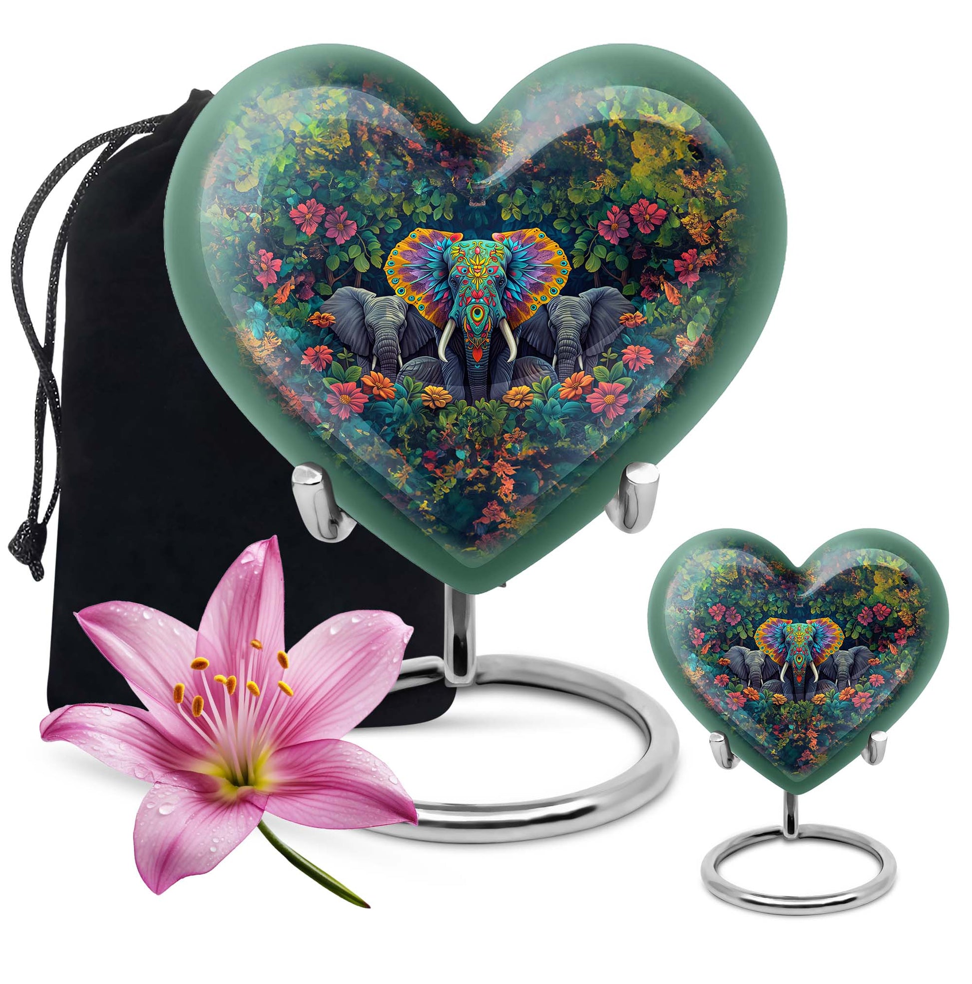 10-inch butterfly-themed heart-shaped elephant urn for adult human ashes