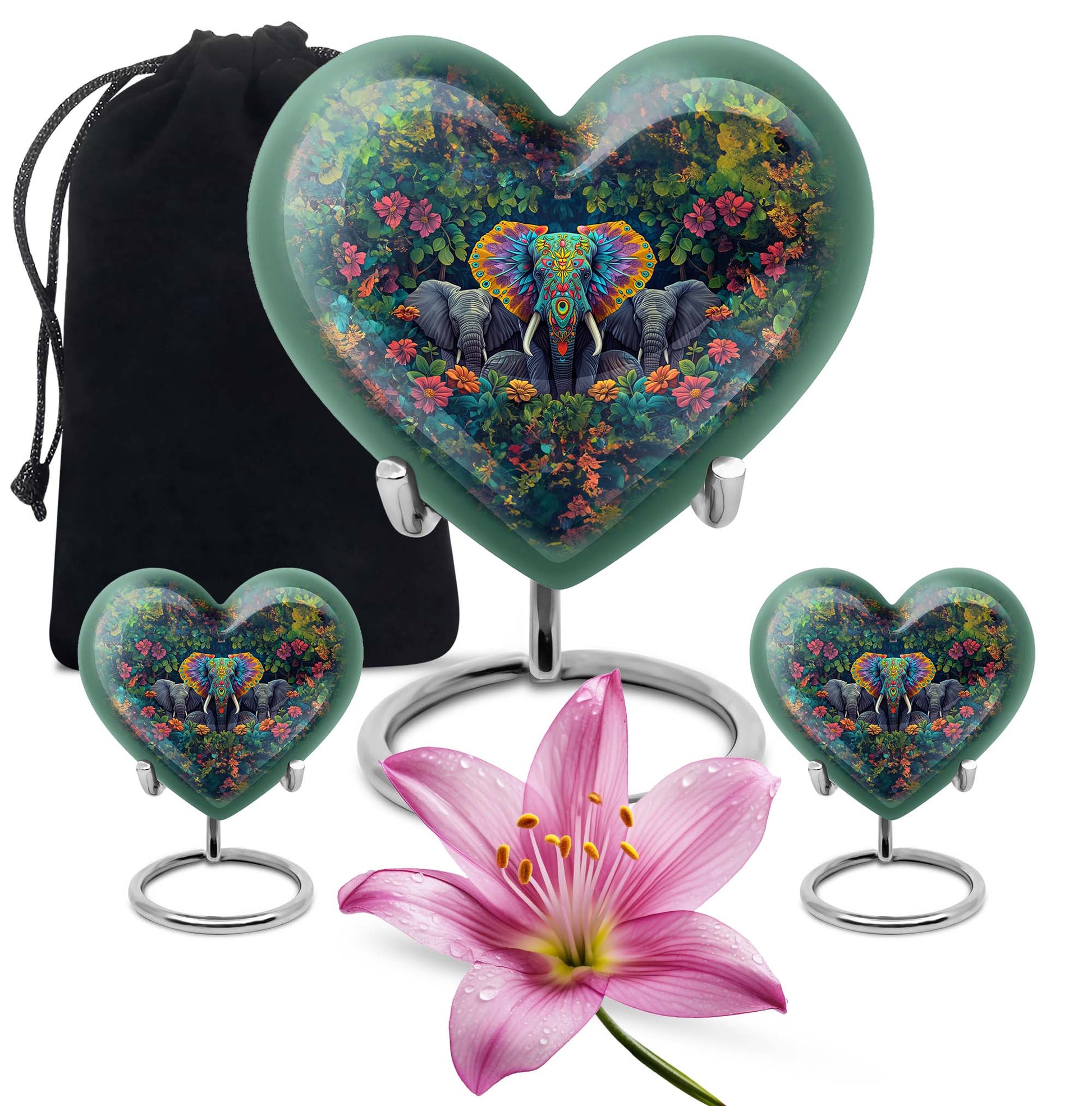 10-inch butterfly-themed heart-shaped elephant urn for adult human ashes