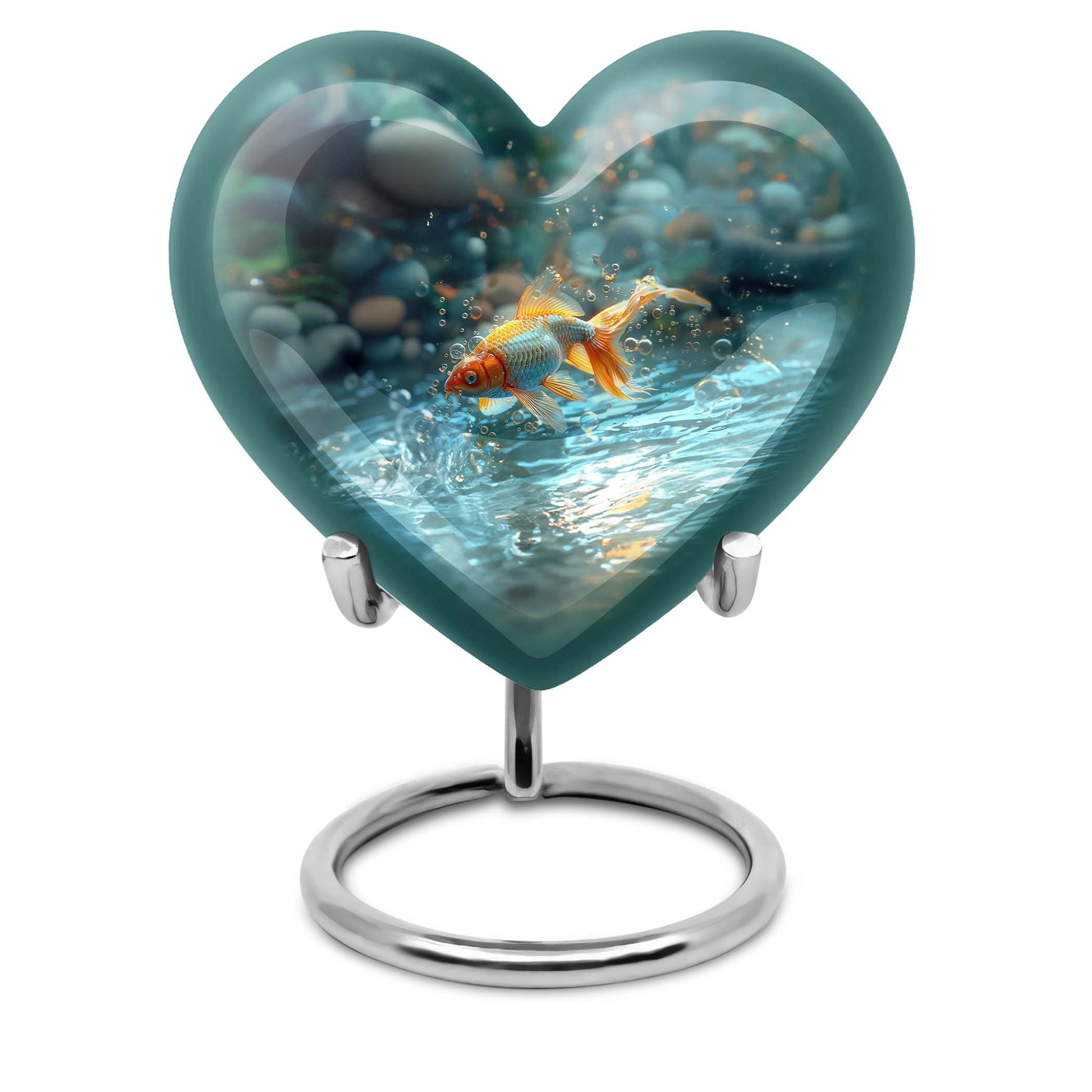 10-Inch gold fish heart urn with butterfly 