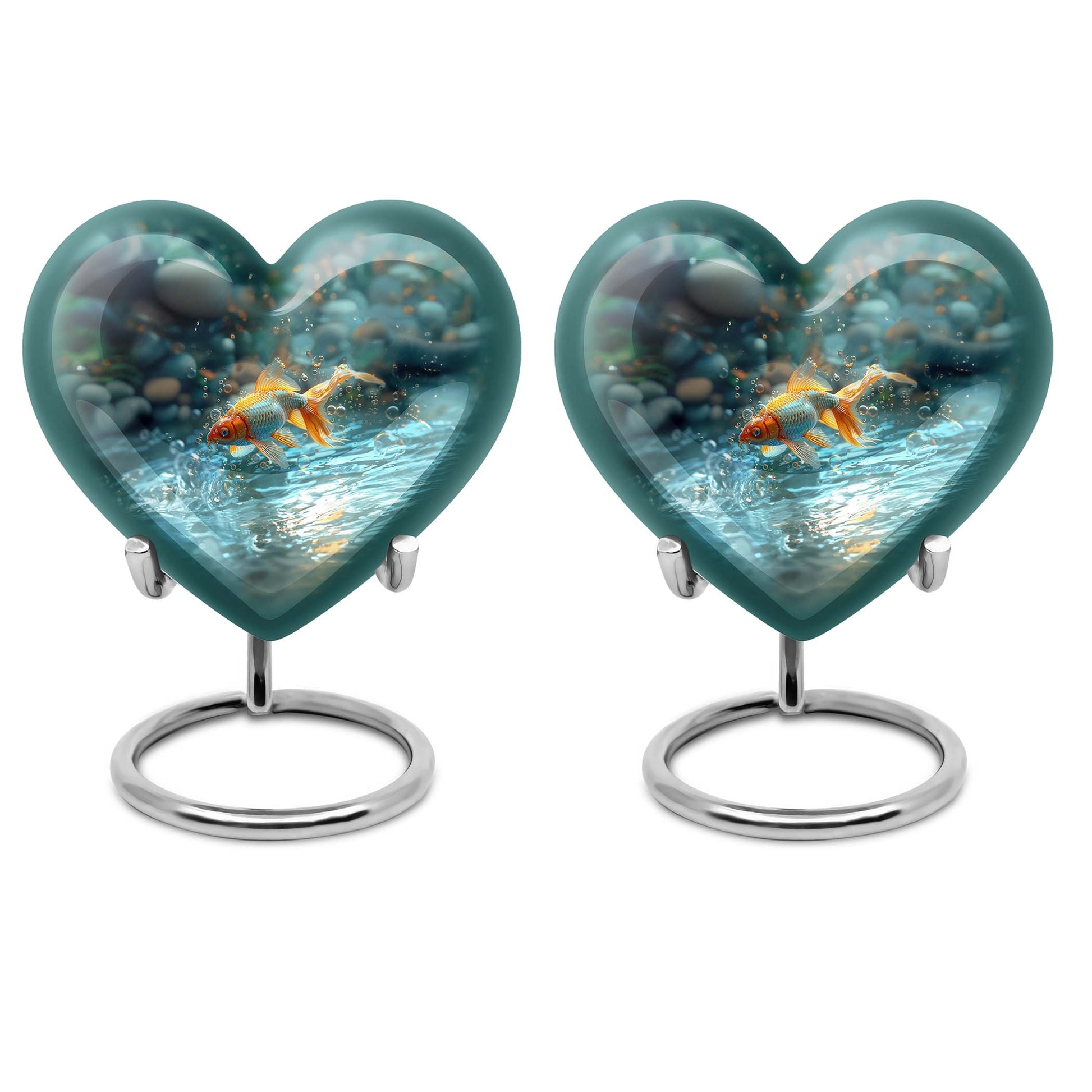 10-Inch gold fish heart urn with butterfly 