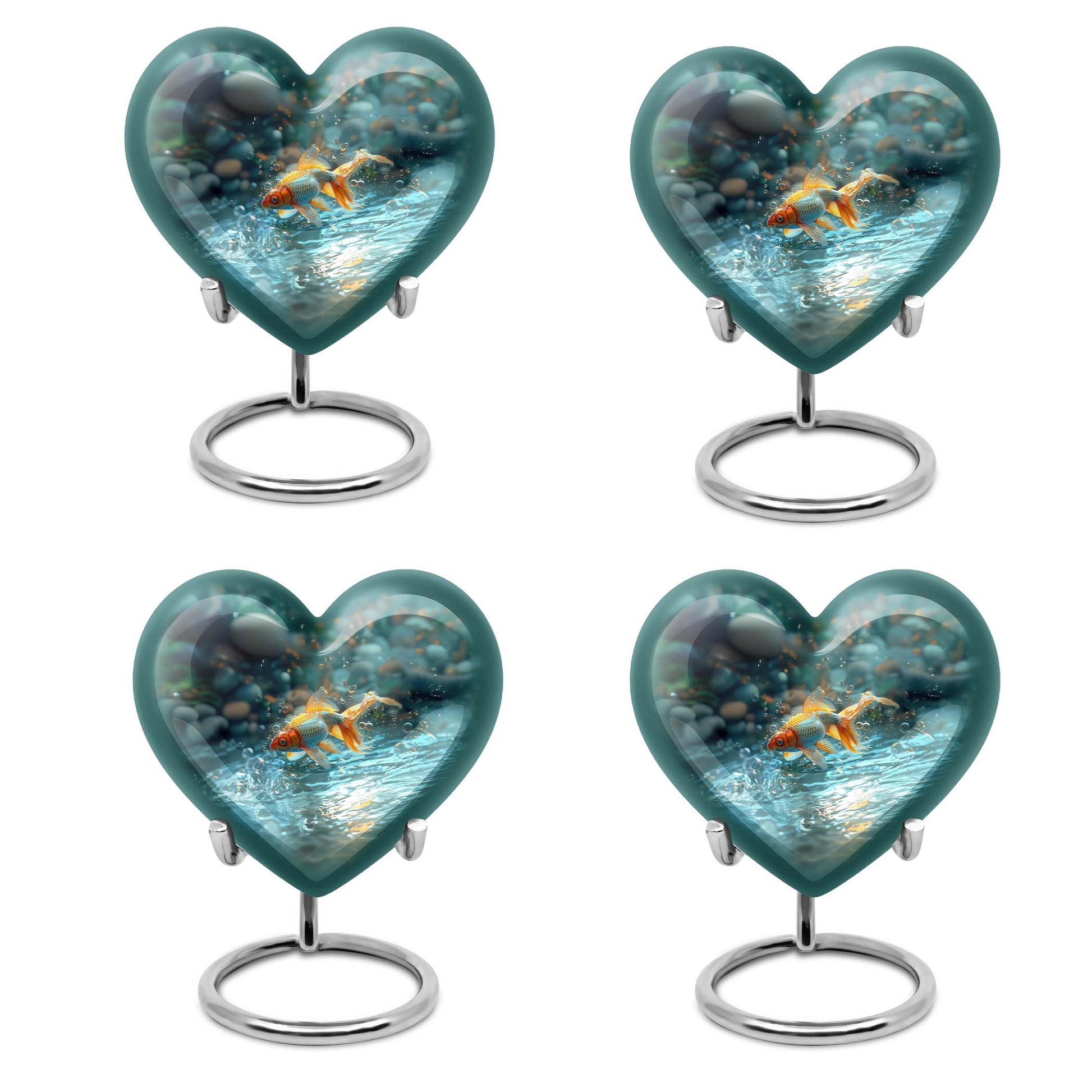 10-Inch gold fish heart urn with butterfly 