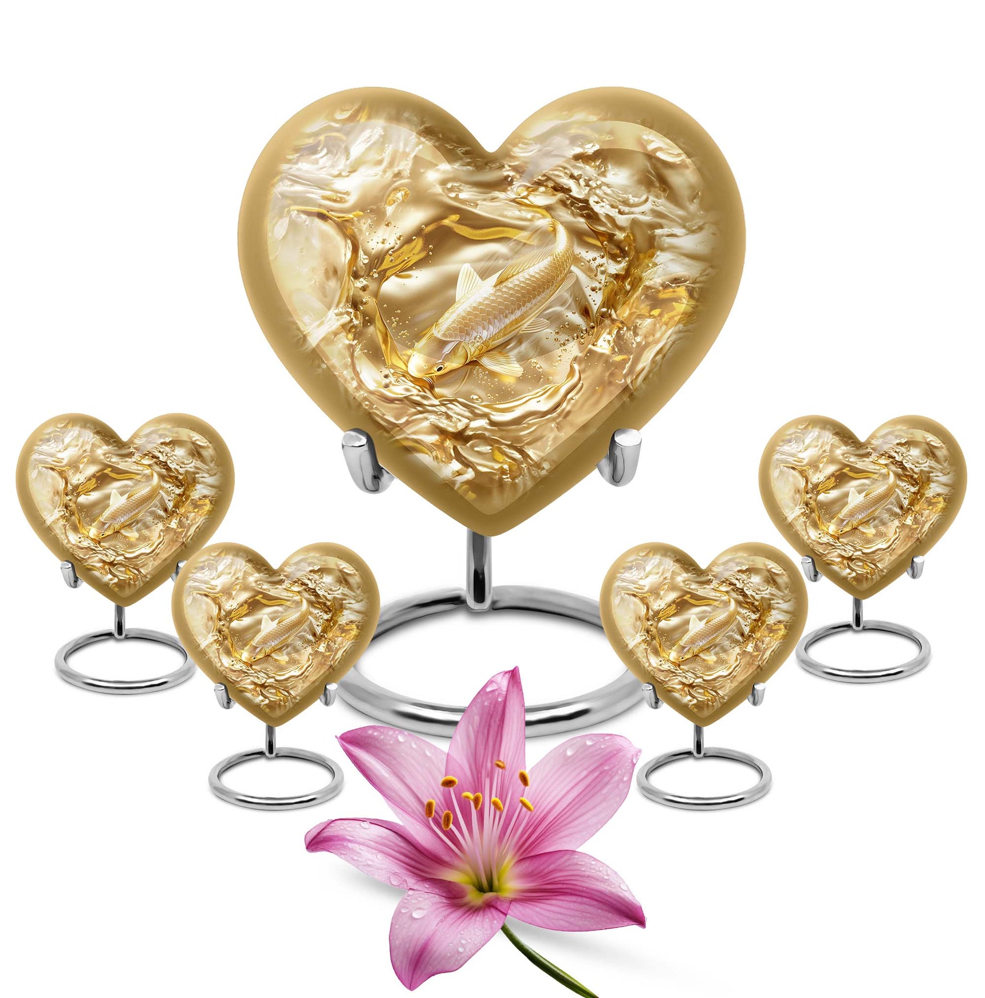 10-inch heart-shaped gold fish Urn, butterfly themed cremation urn for adult ashes